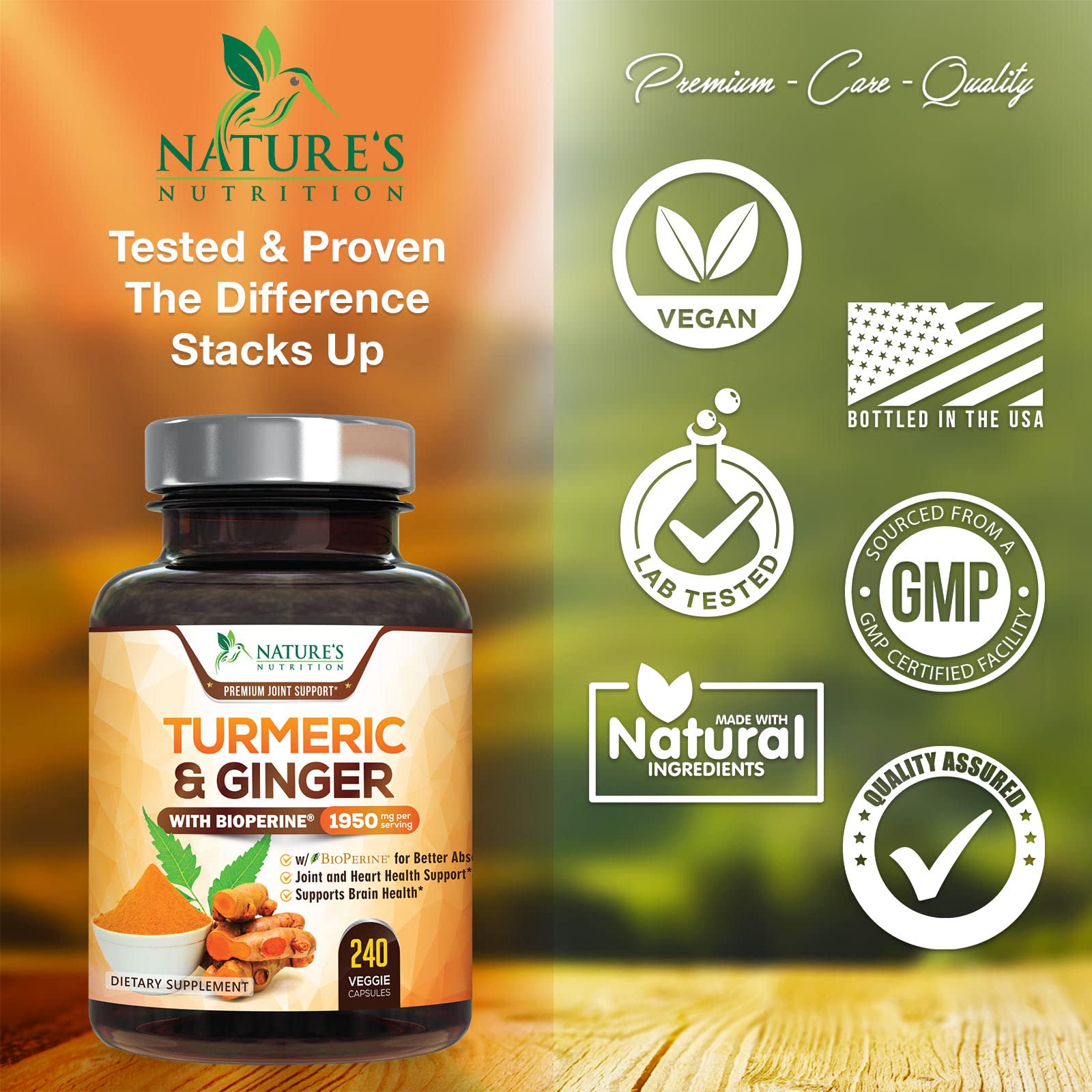 Turmeric Curcumin with BioPerine & Ginger 95% Standardized Curcuminoids 1950mg Nature's Nutrition