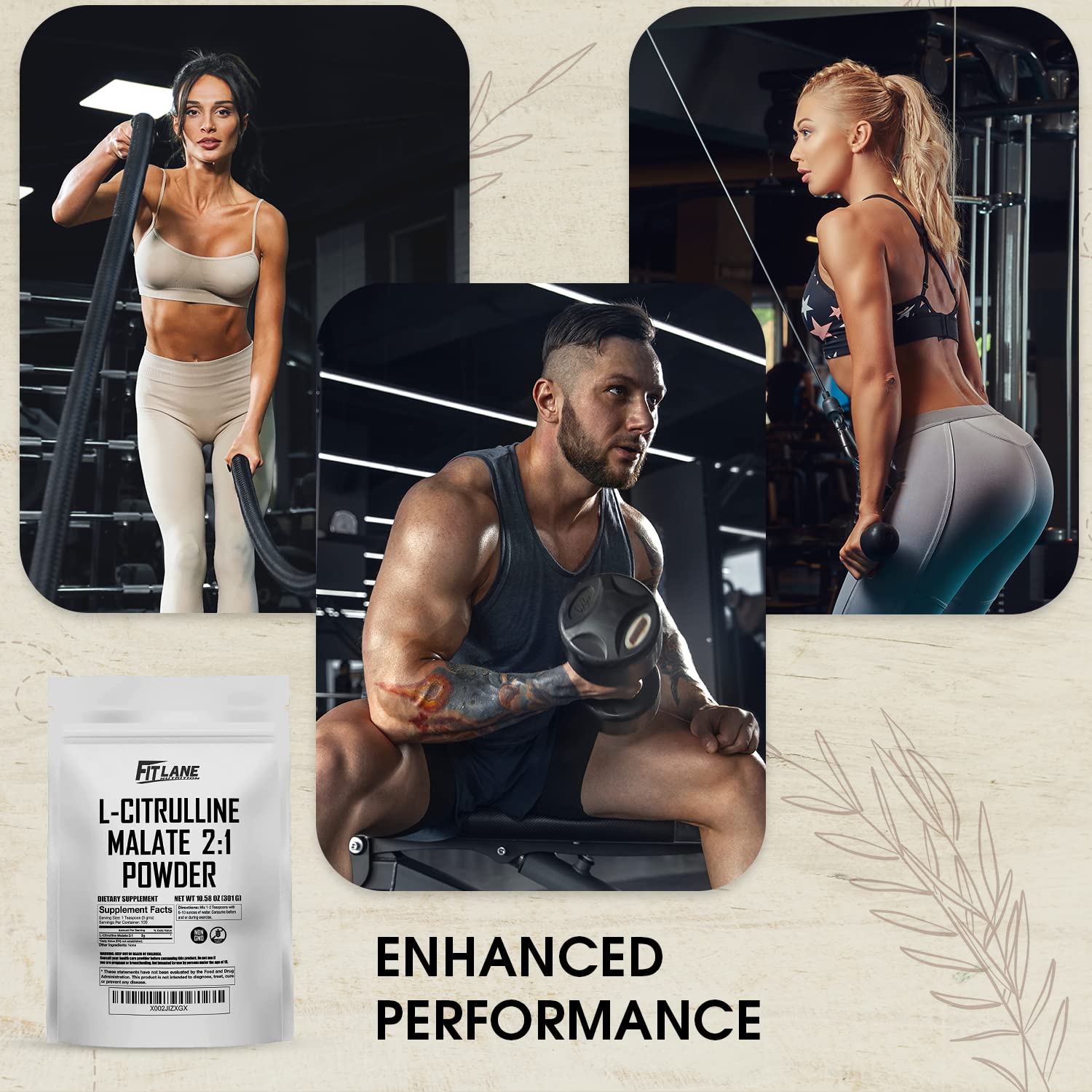 L Citrulline Malate 2 1 Powder 300 Grams - Bulk L Citrulline Powder - Free Form Amino Acid Pre Workout Supplement - Raw and Pure with no Additives by Fit Lane Nutrition.