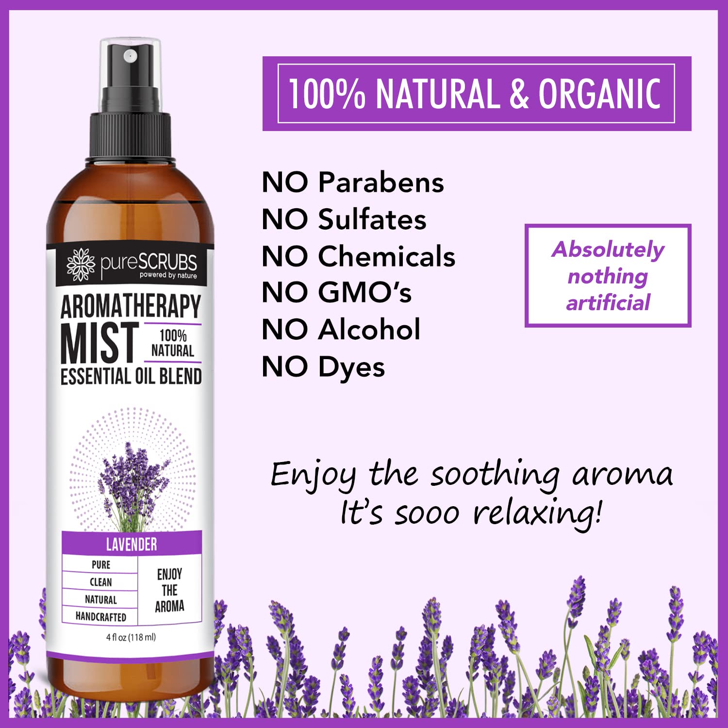 Shake, Mist & Enjoy - pureSCRUBS Premium Lavender Aromatherapy Spray Mist for Room, Body, Linens pureSCRUBS