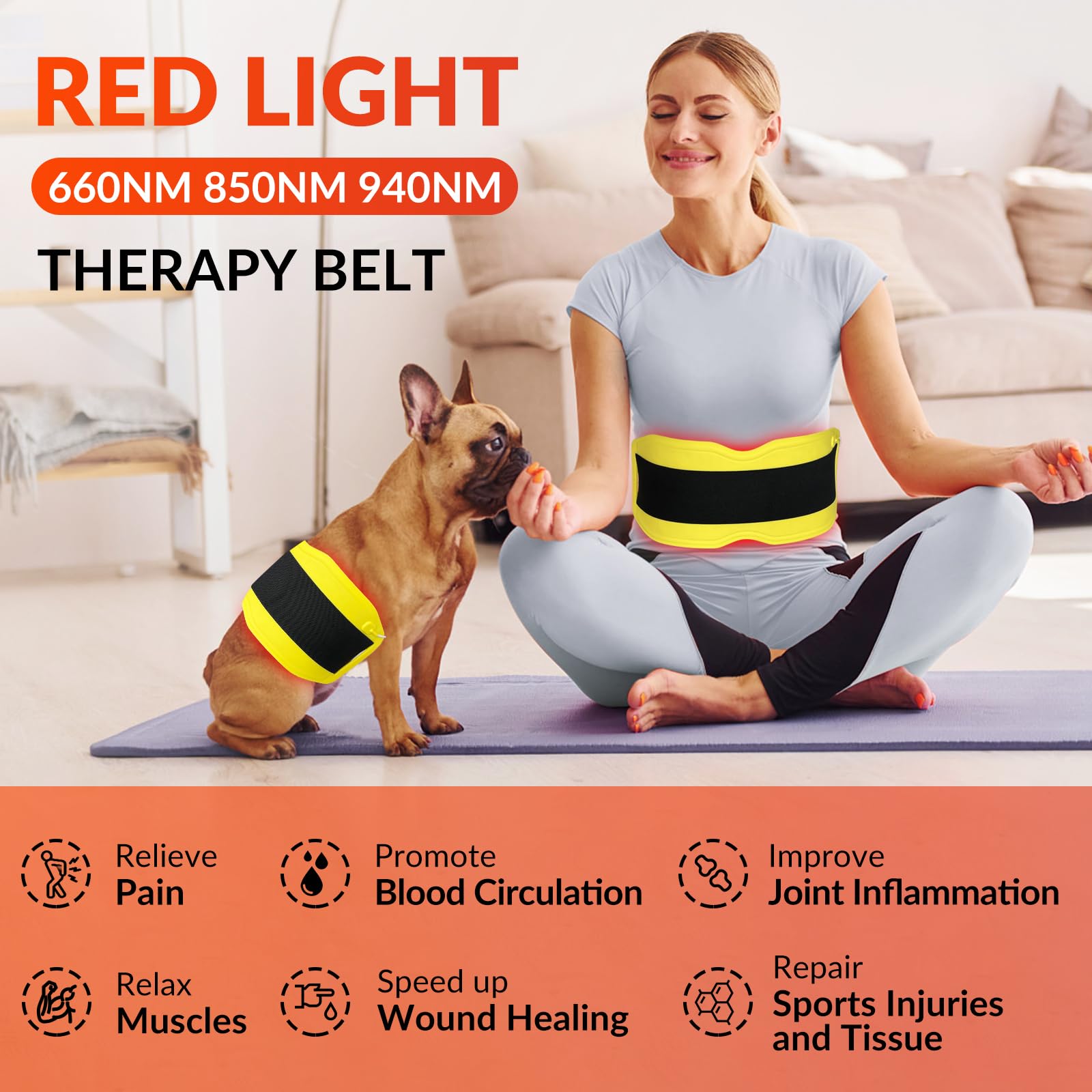 Fimem Red Light Therapy Belt 660nm 850nm 940nm, Red Light Therapy Device for Back, Infrared Light Therapy Fimem