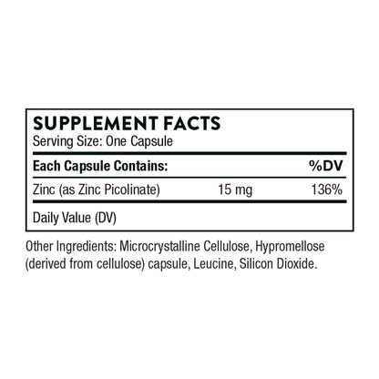 Thorne Zinc Picolinate 15mg - Highly Absorbable Zinc Supplement - Supports Wellness