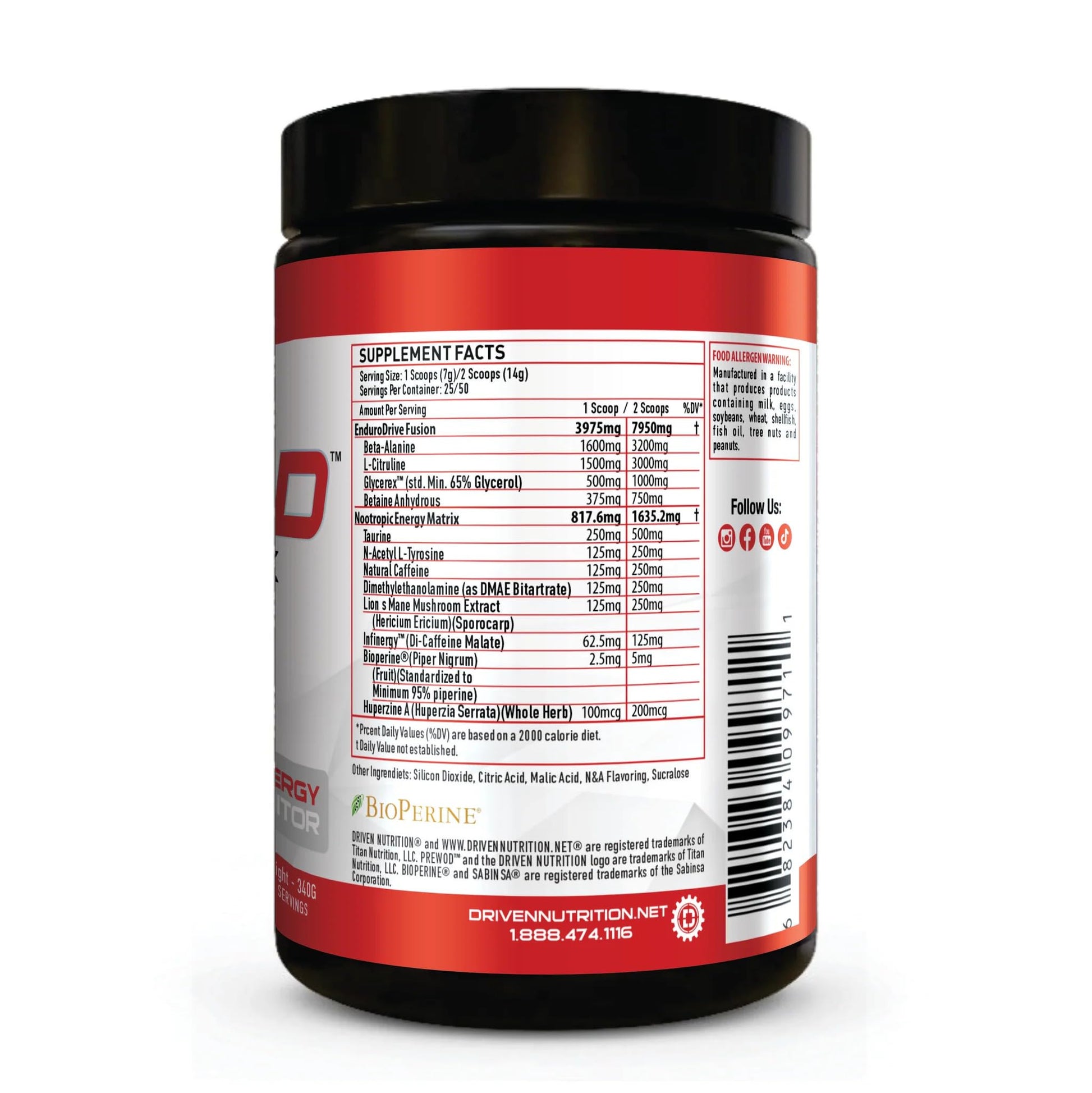 Driven PREWOD Energy Matrix, 50 Servings - Pre-Workout Supplement with Caffeine & Beta-Alanine - Energy, Focus, Strength, & Endurance for High-Intensity Training & Weight Lifting - Green Apple