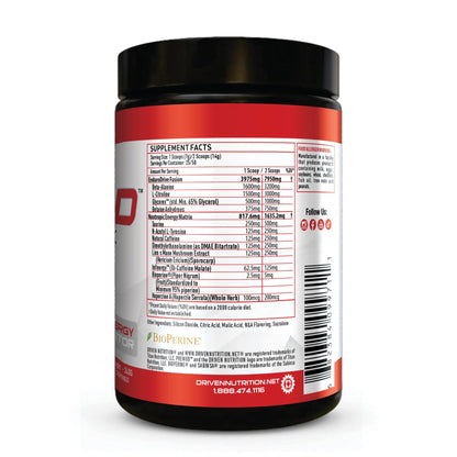 Driven PREWOD Energy Matrix, 50 Servings - Pre-Workout Supplement with Caffeine & Beta-Alanine - Energy, Focus, Strength, & Endurance for High-Intensity Training & Weight Lifting - Green Apple