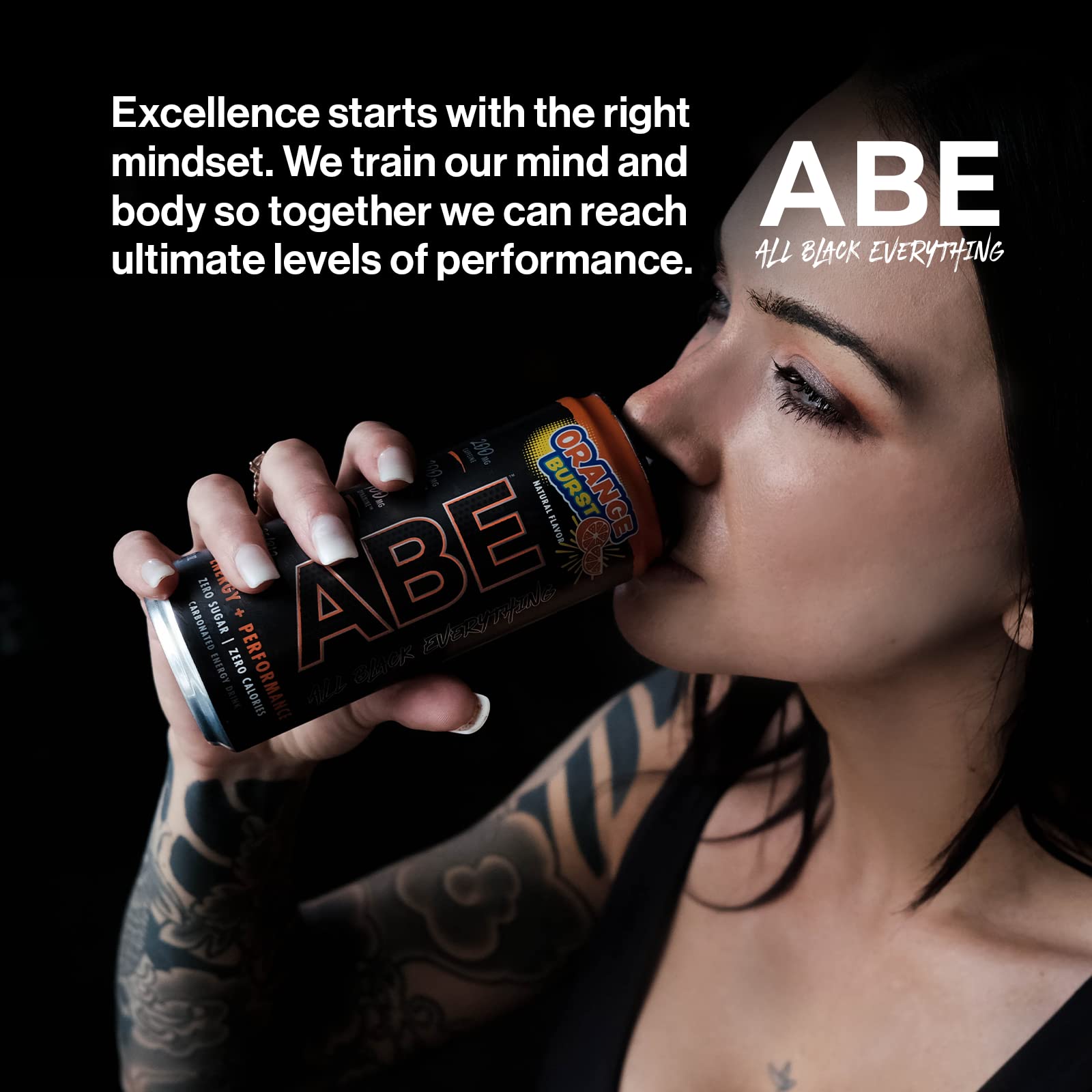 ABE Energy + Performance Sugar Free Energy Drink - All Black Everything Drink With Caffeine, VitaCholine, Dynamine, Citrulline Malate (11oz Can - Pack of 12) (Orange Burst)