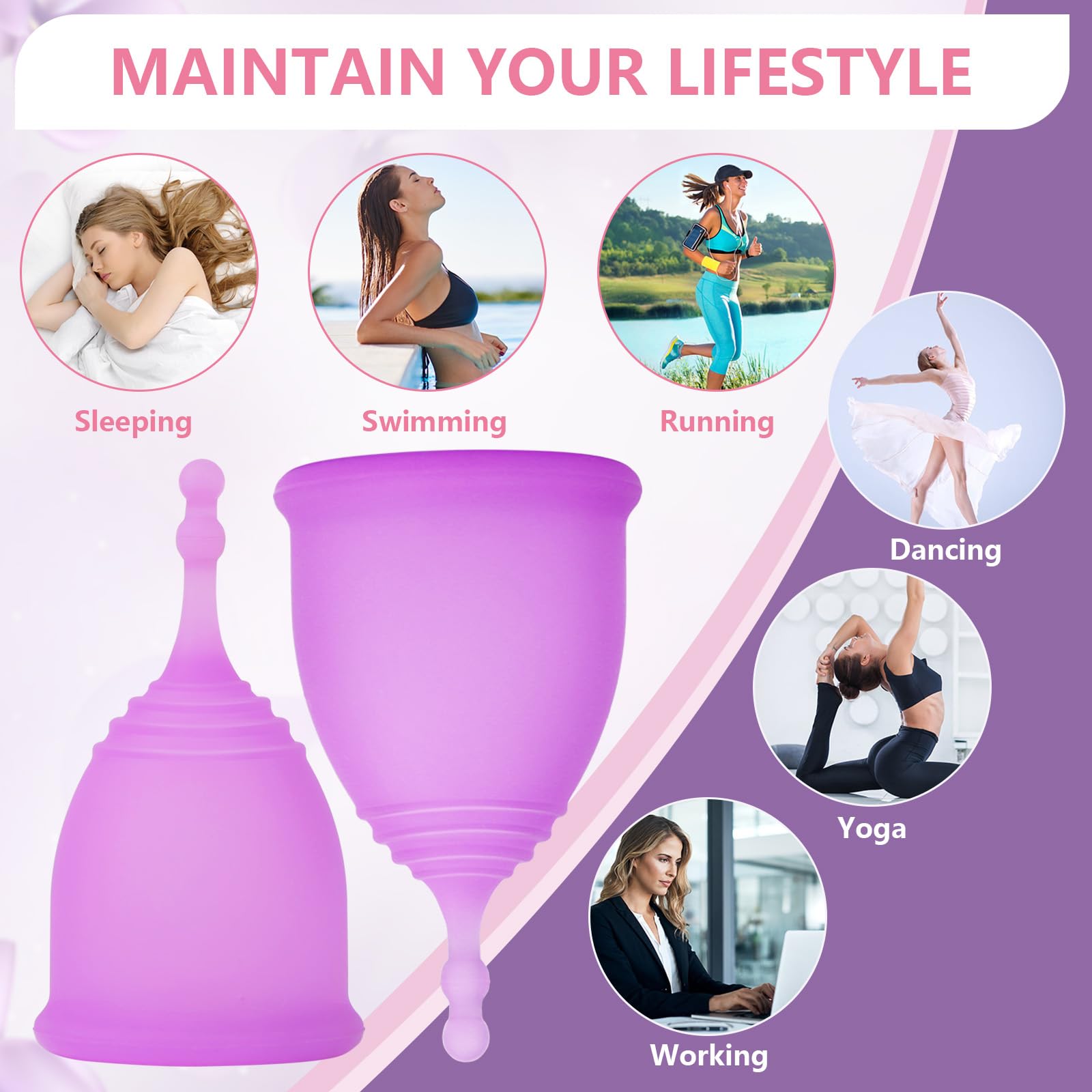 AURUZA Menstrual Cups, Set of 2 Reusable Period Cups Kit for Girls & Women, Silicone Soft Cups AURUZA