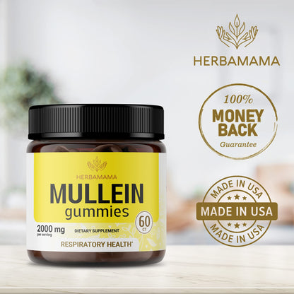 HERBAMAMA Mullein Gummies - Mullein Leaf Dietary Supplement for Respiratory