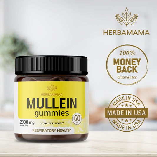 HERBAMAMA Mullein Gummies - Mullein Leaf Dietary Supplement for Respiratory