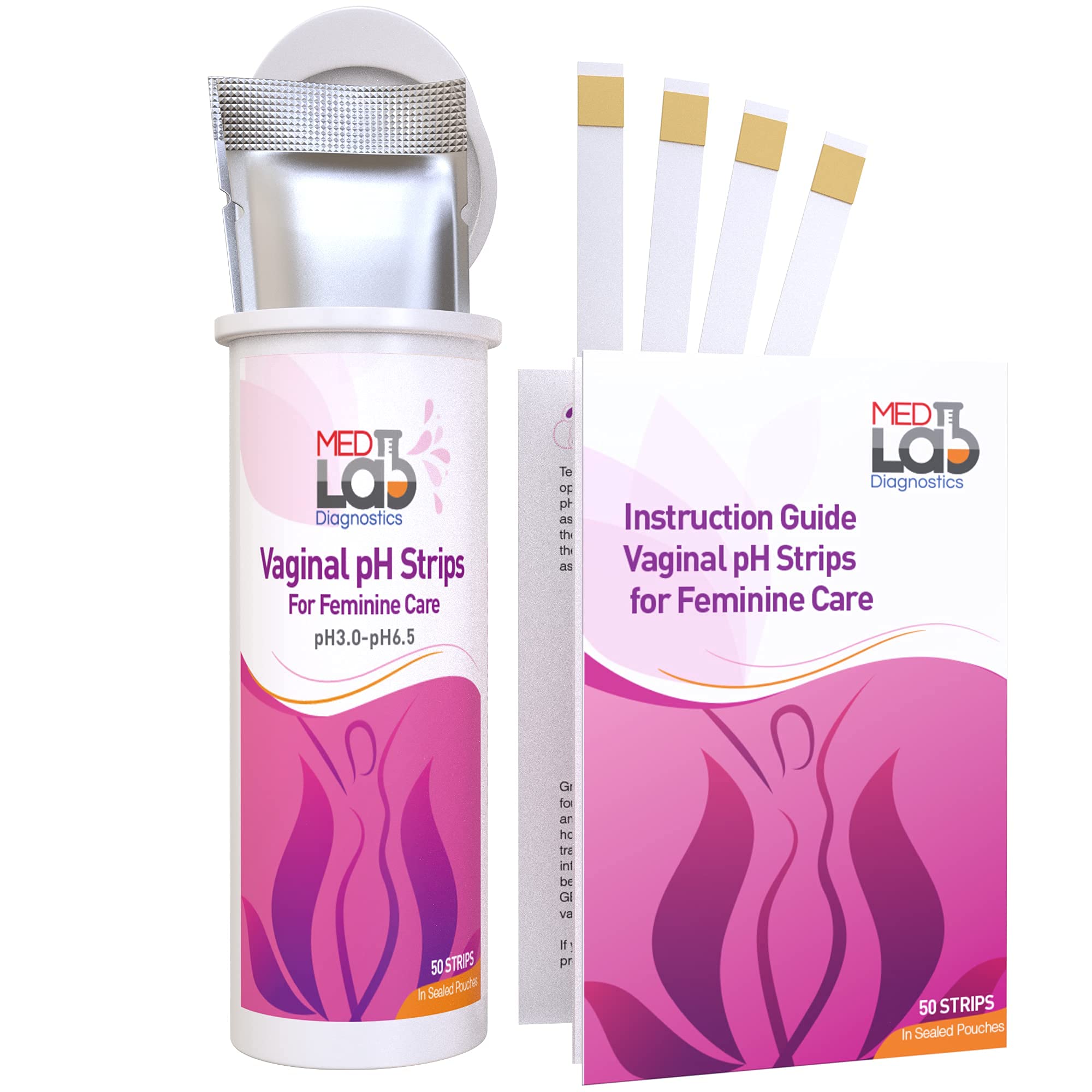Vaginal ph Test Strips for Women(50 cnt). BV Bacterial Vaginosis and Yeast Infection Test Strips Med Lab Diagnostics
