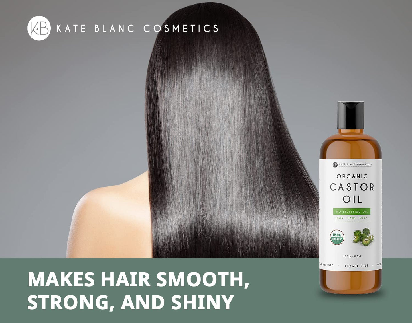 Kate Blanc Cosmetics Castor Oil 16oz - USDA Certified Organic. Cold-Pressed, 100% Pure