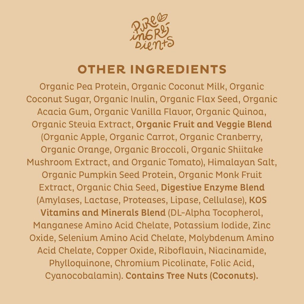 KOS Vegan Protein Powder Erythritol Free, Vanilla USDA Organic - Pea Protein Blend