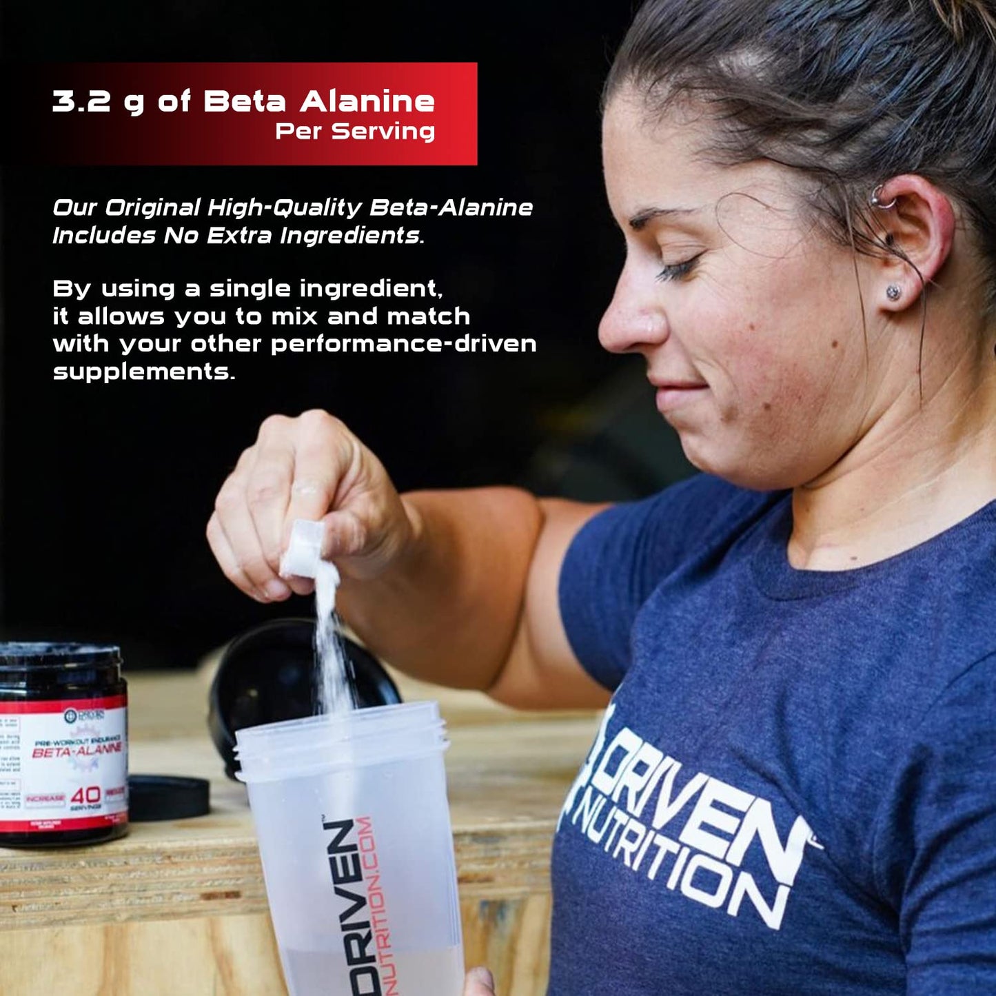 Driven Nutrition Beta Alanine, Unflavored - Preworkout Carnosine Booster for Physical Endurance, Reduce Lactic Acid & Muscle Fatigue, Support Workout Capacity for Weightlifting & High Intensity Cardio
