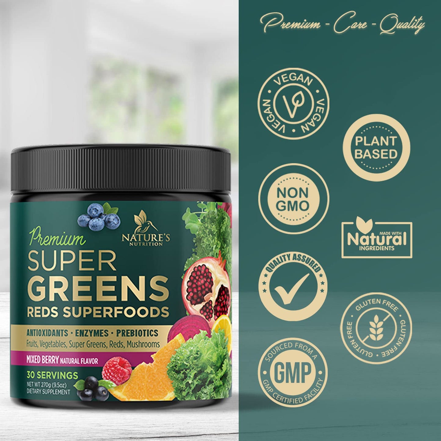Greens Superfood Powder Supplement - Super Green Smoothie Mix Blend with Spirulina