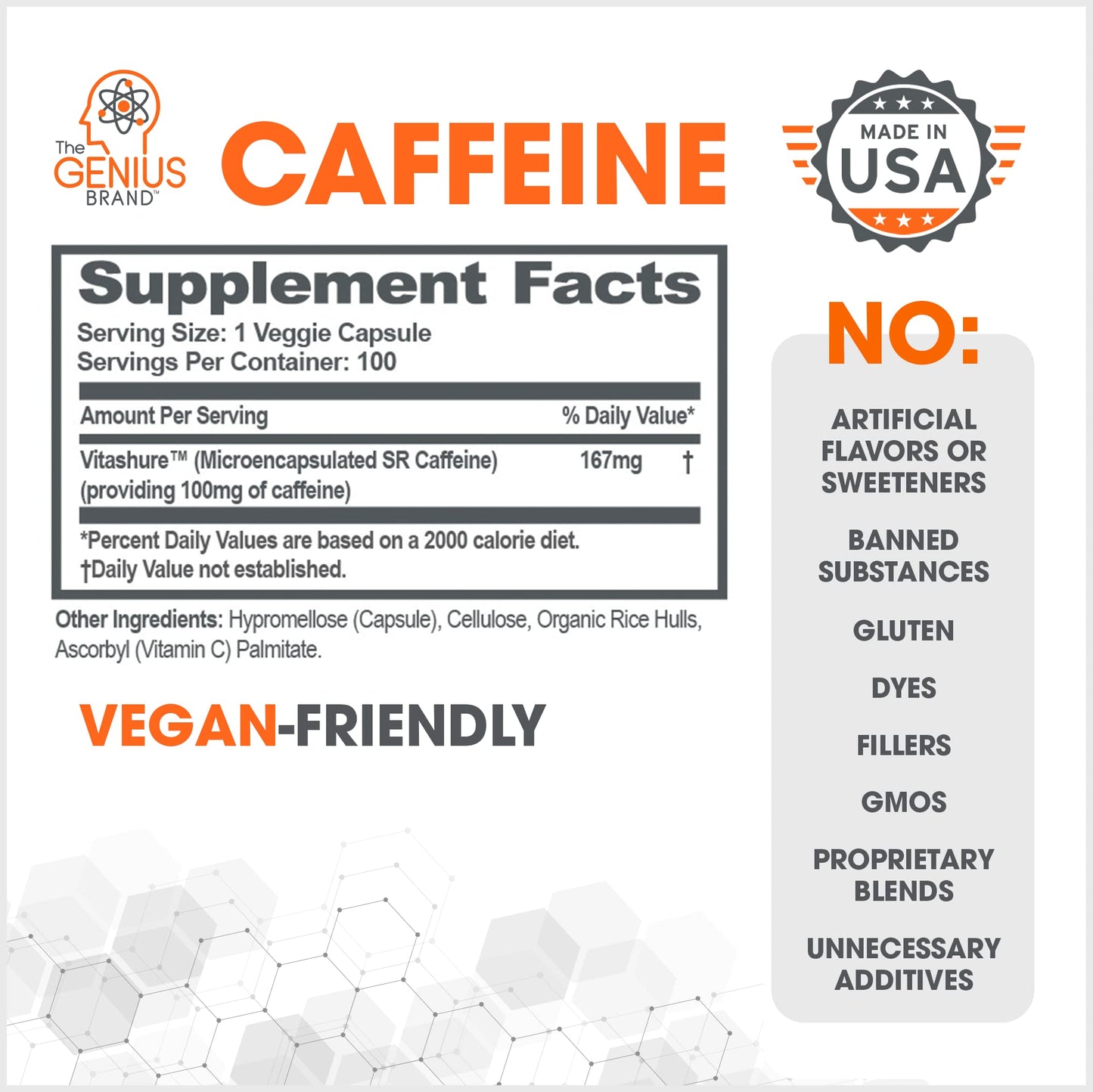 Genius Caffeine Pills 100mg, Extended-Release Microencapsulated Caffeine Pills