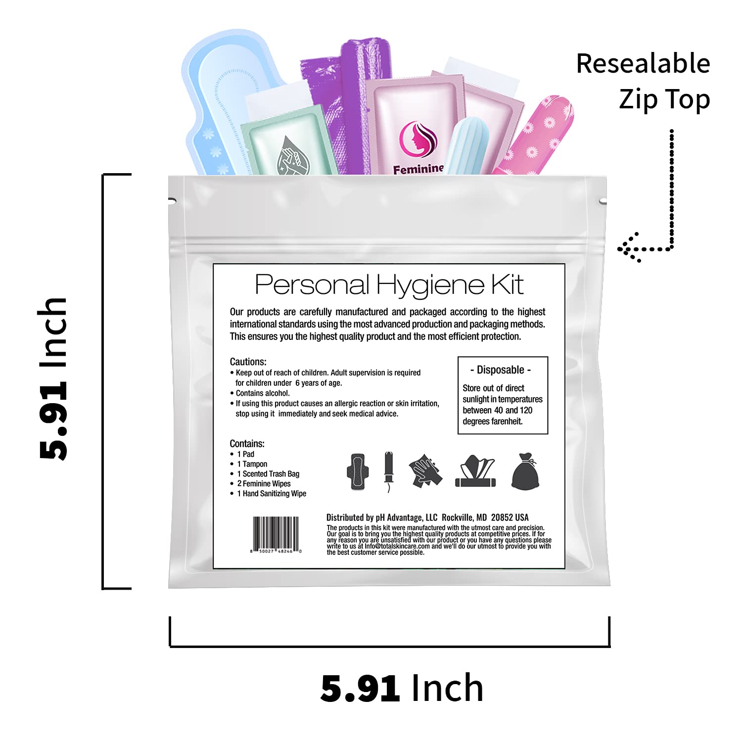 Menstrual Kit All-in-One | Convenience on The Go | Single Period Kit Pack for Travelling, Tweens pH Advantage