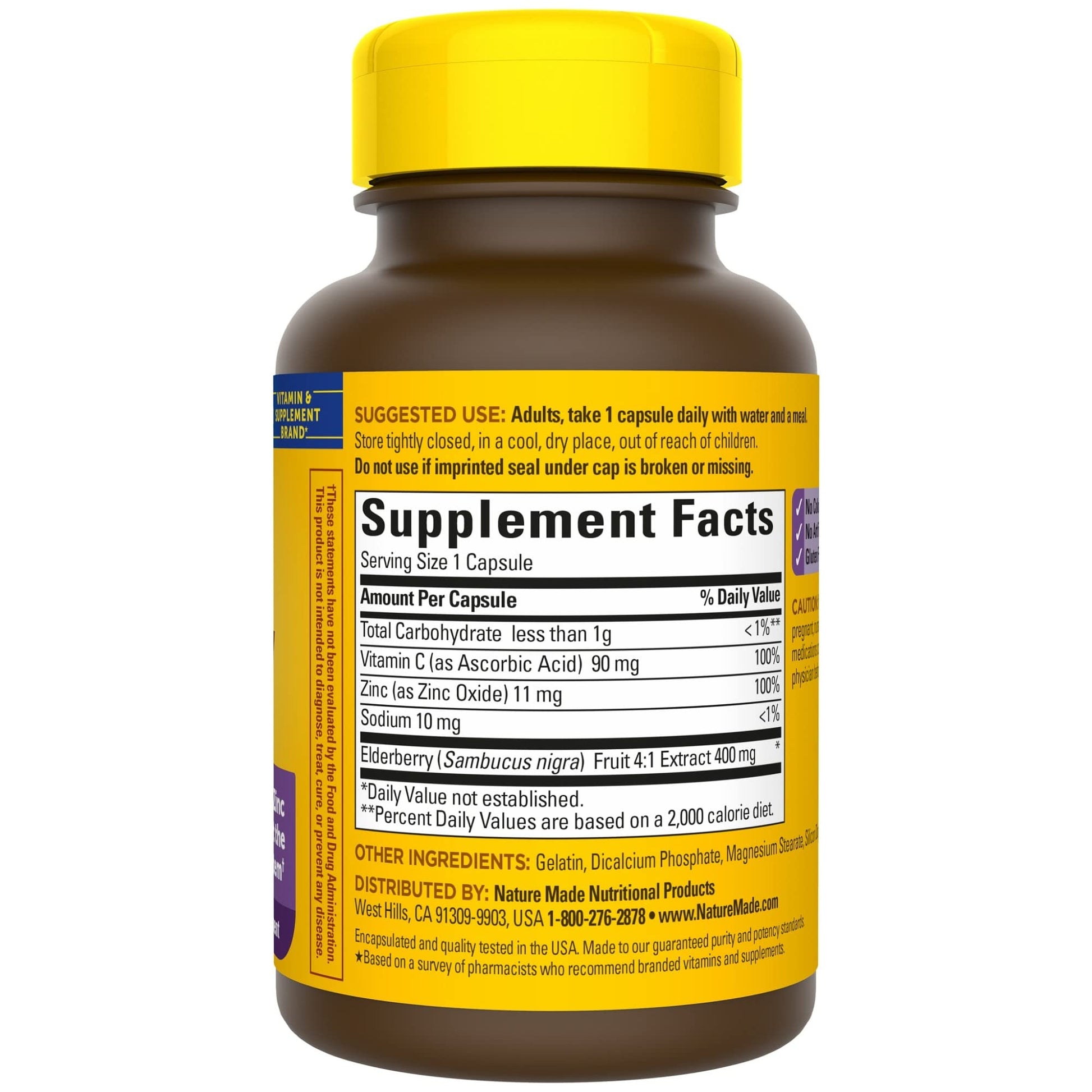 Nature Made Elderberry 400 mg Extract with Vitamin C and Zinc, Dietary Supplement Nature Made