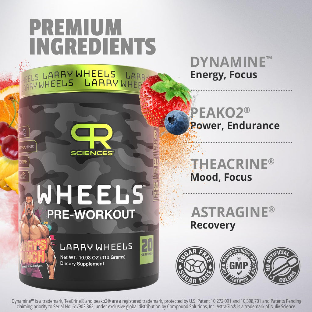 Larry Wheels' Pre Workout - Energy Drink Powder - Pre Workout Powder for Men & Women - Energy Supplement with Electrolytes, Vitamin & Caffeine - Pre workout Energy Drink, Sour Candy - 20 Servings