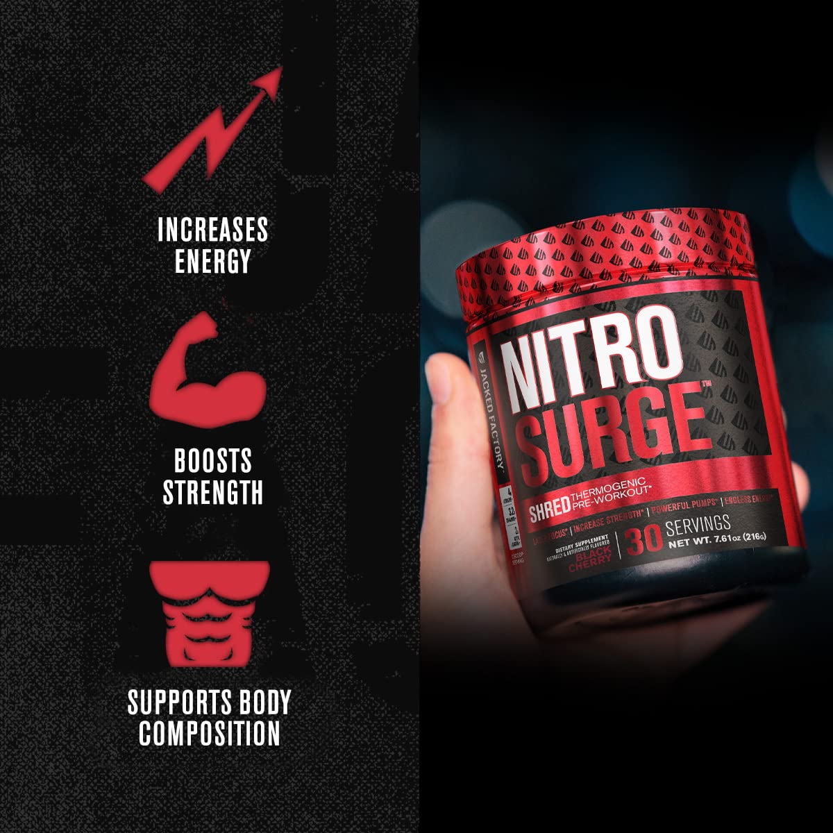 Jacked Factory Nitrosurge Shred Thermogenic Pre-Workout in Watermelon & Watermelon Nitrosurge Pre-Workout for Men & Women