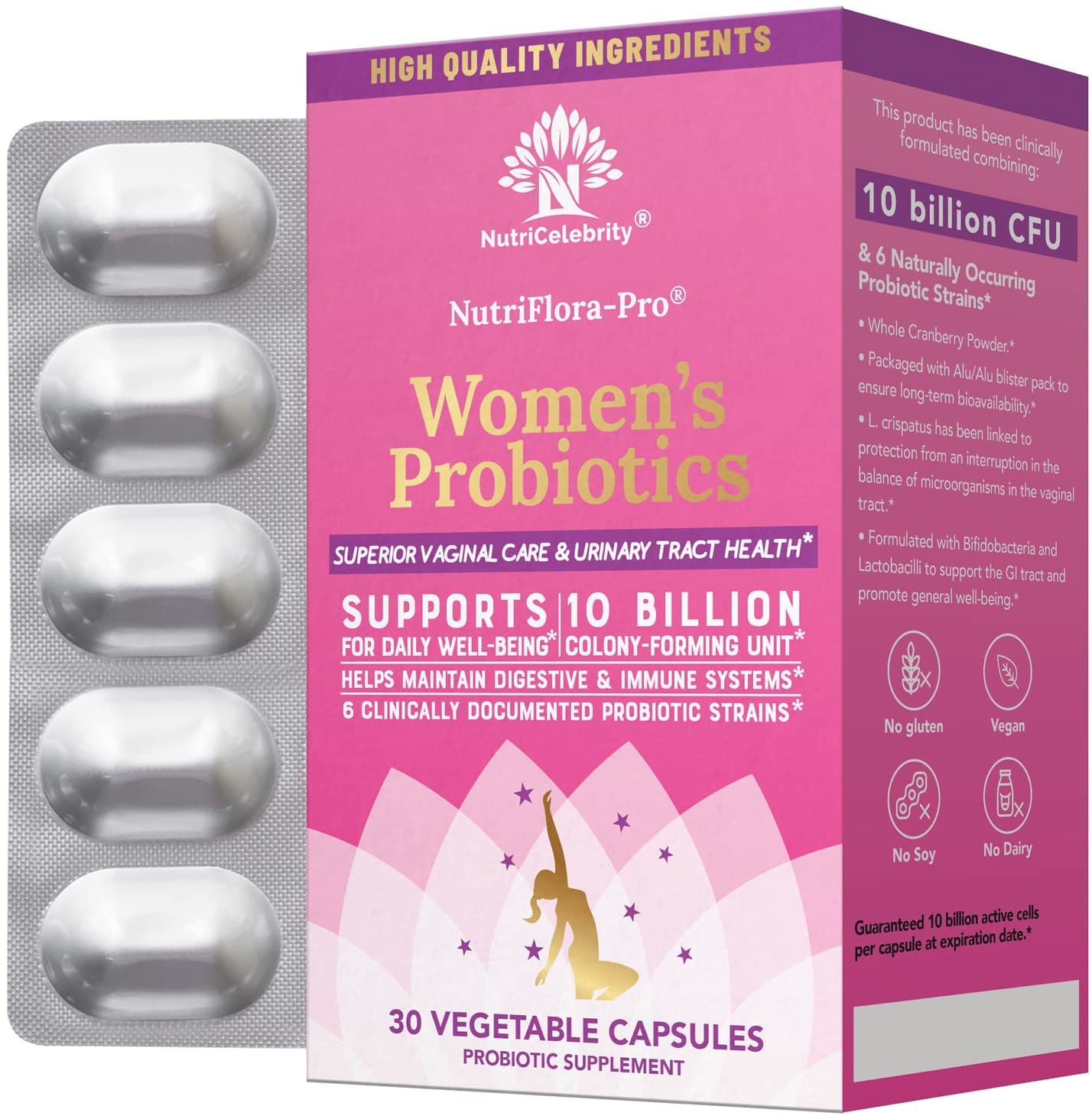 NutriCelebrity NutriFlora-Pro Probiotics for Women, Vaginal, Urinary Health, Immune System Digestive Nutricelebrity