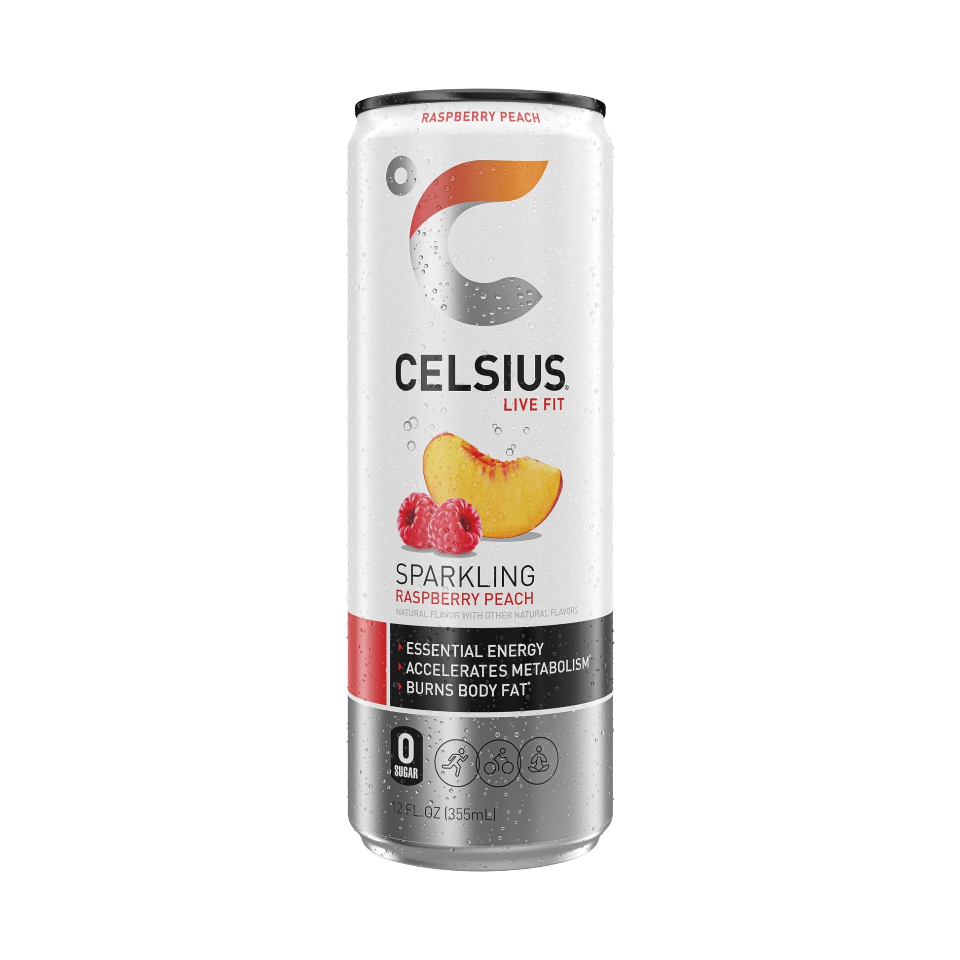 CELSIUS Sparkling Raspberry Peach, Functional Essential Energy Drink 12 Fl Oz (Pack of 12) CELSIUS