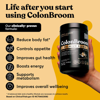 ColonBroom Premium Psyllium Husk Powder (Strawberry) - Colon Cleanse for Bloating