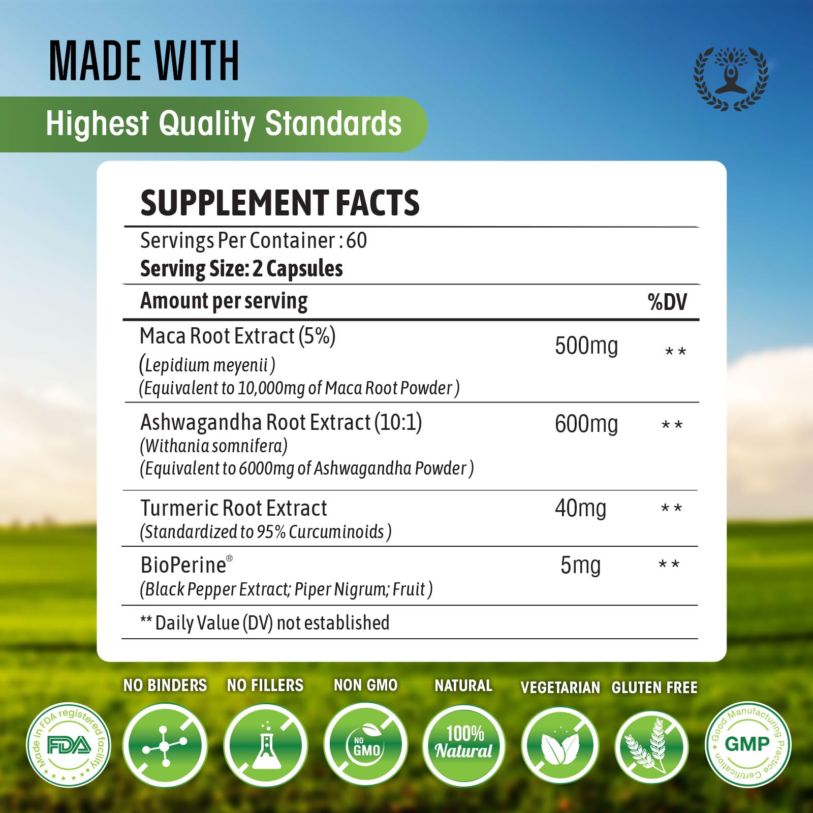 Maca Root 10,000 mg, Ashwagandha 6000mg Extract, Capsules for Men & Women