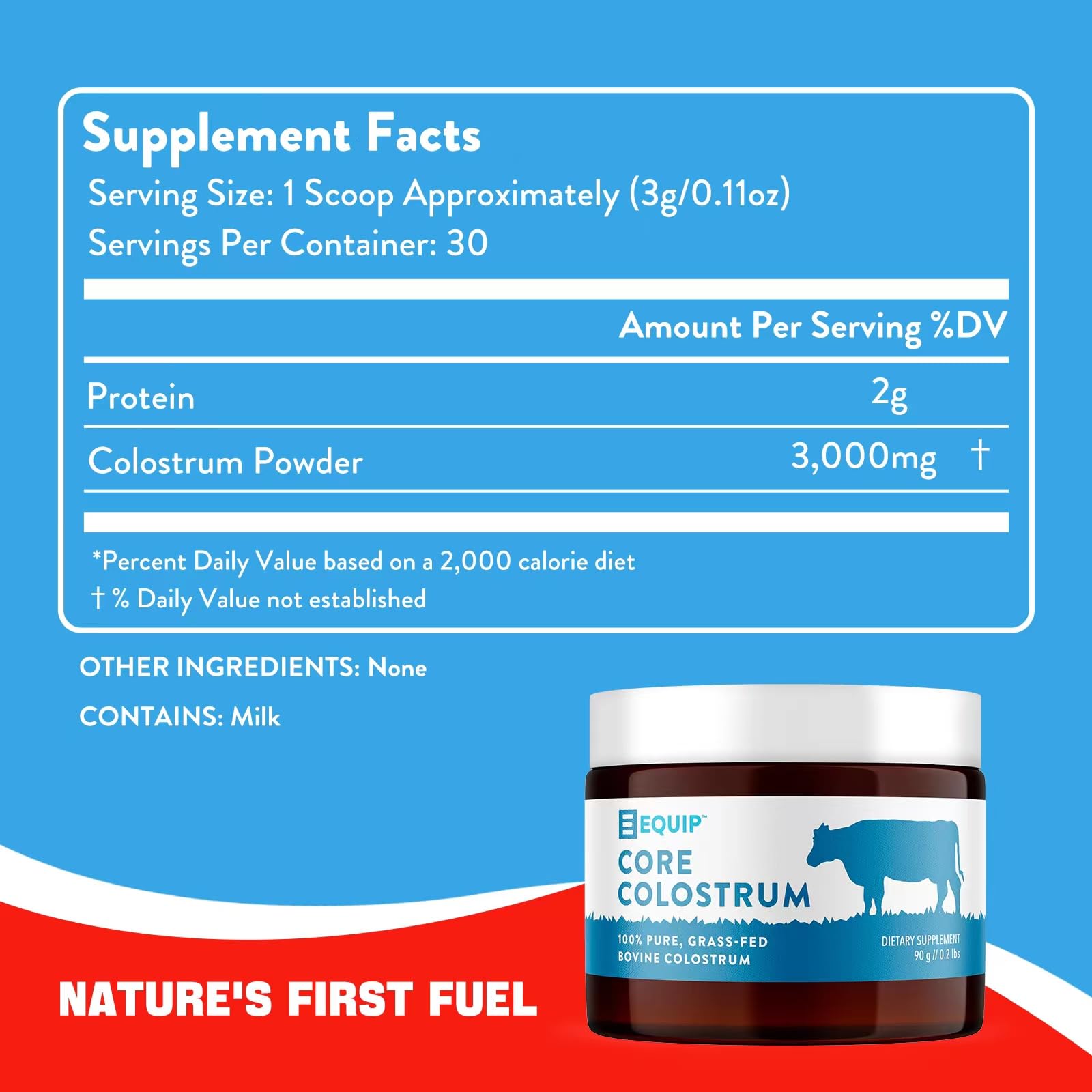 Equip Foods Core Colostrum - 100% Grass Fed Colostrum Powder 3,000mg, 40% IgG Equip