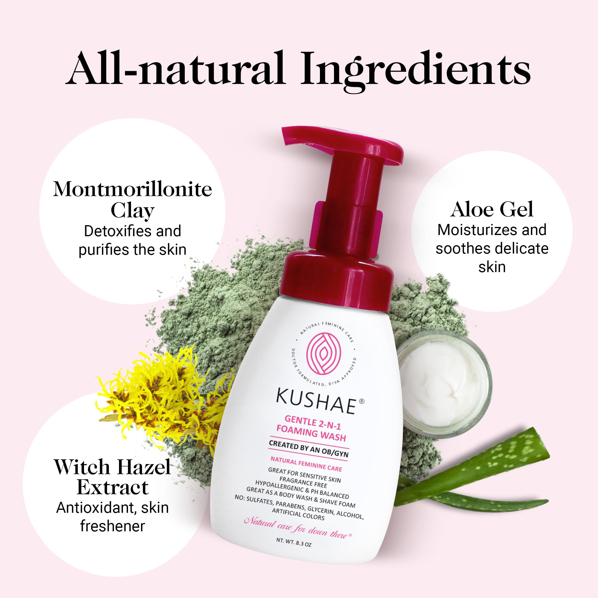 Kushae Gentle 2-in-1 Foaming Wash, pH Balance Feminine Wash for Optimal Hygiene