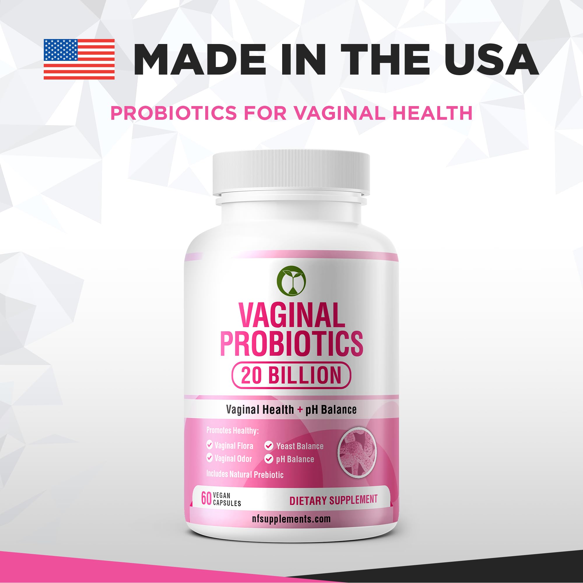 Vaginal Probiotics for Womens Health 20 Billion CFU | PH Balance & Vaginigal Odor Support 60 Capsules Natural Foundation Supplements