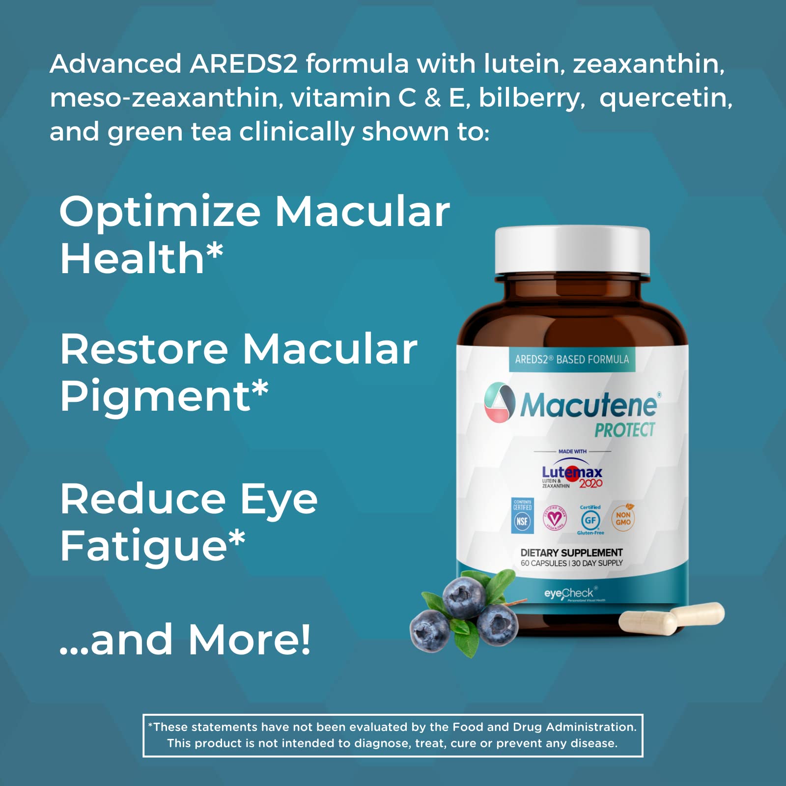 Natural Eye Health Vitamins with Bilberry Zeaxanthin Lutein - Macular Supp Eyecheck