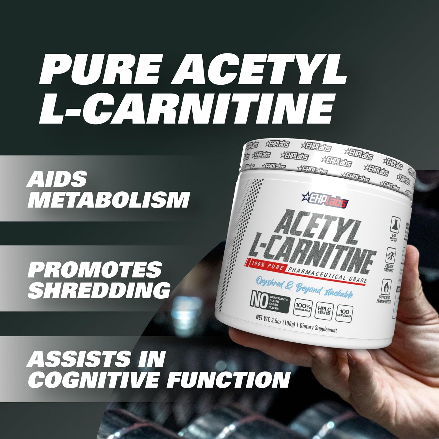 EHP Labs Acetyl L Carnitine Powder, Supports Natural Energy Production, Supports Metabolism