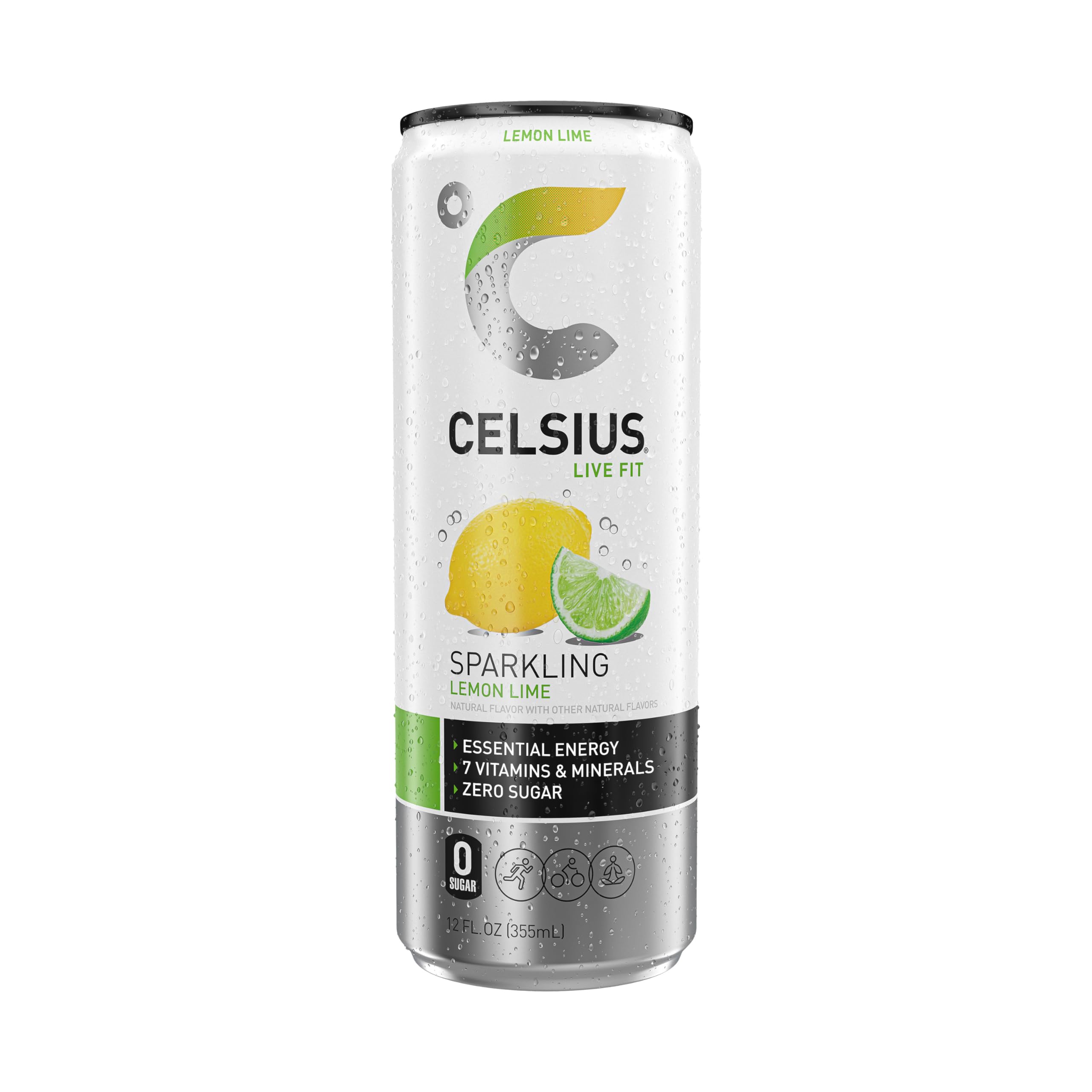 CELSIUS Sparkling Lemon Lime, Functional Essential Energy Drink, 12 Fl Oz (Pack of 12) CELSIUS