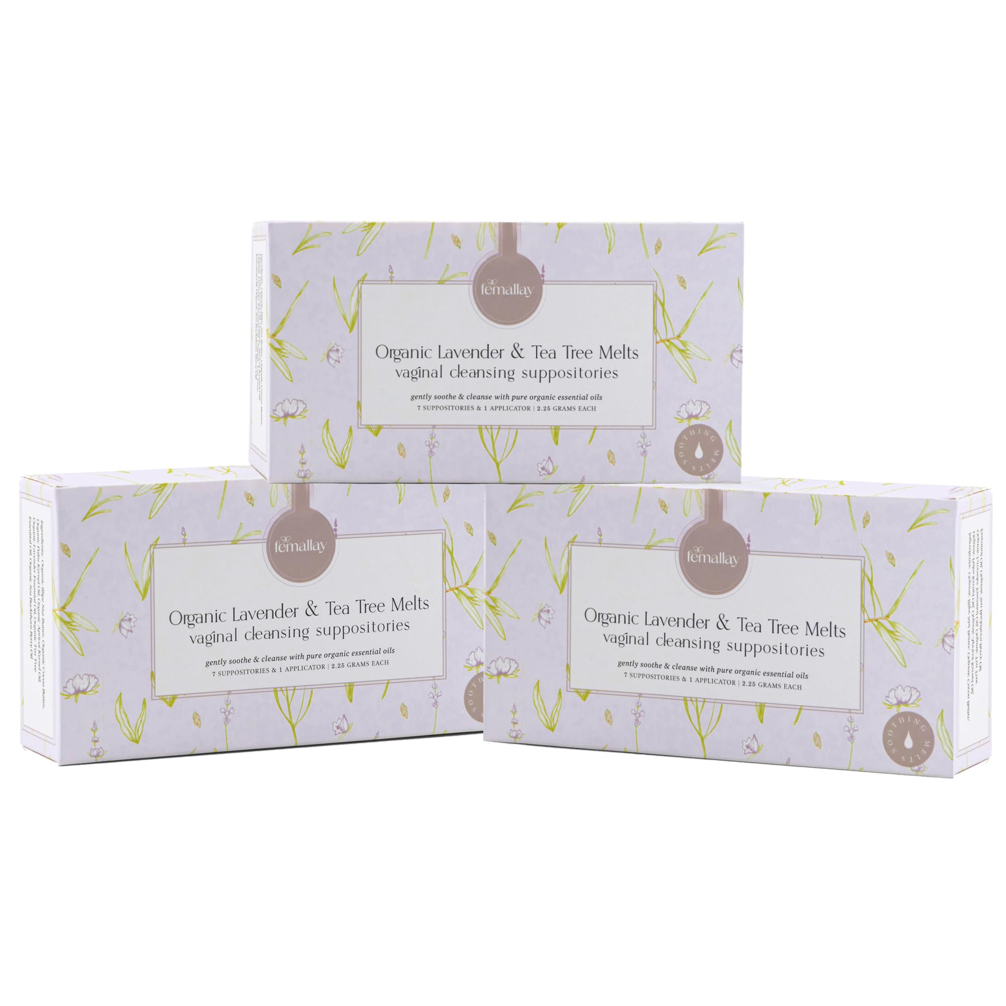Femallay Lavender and Tea Tree Oil Vaginal Cleansing Suppositories for Hygiene, 100% Natural Melts