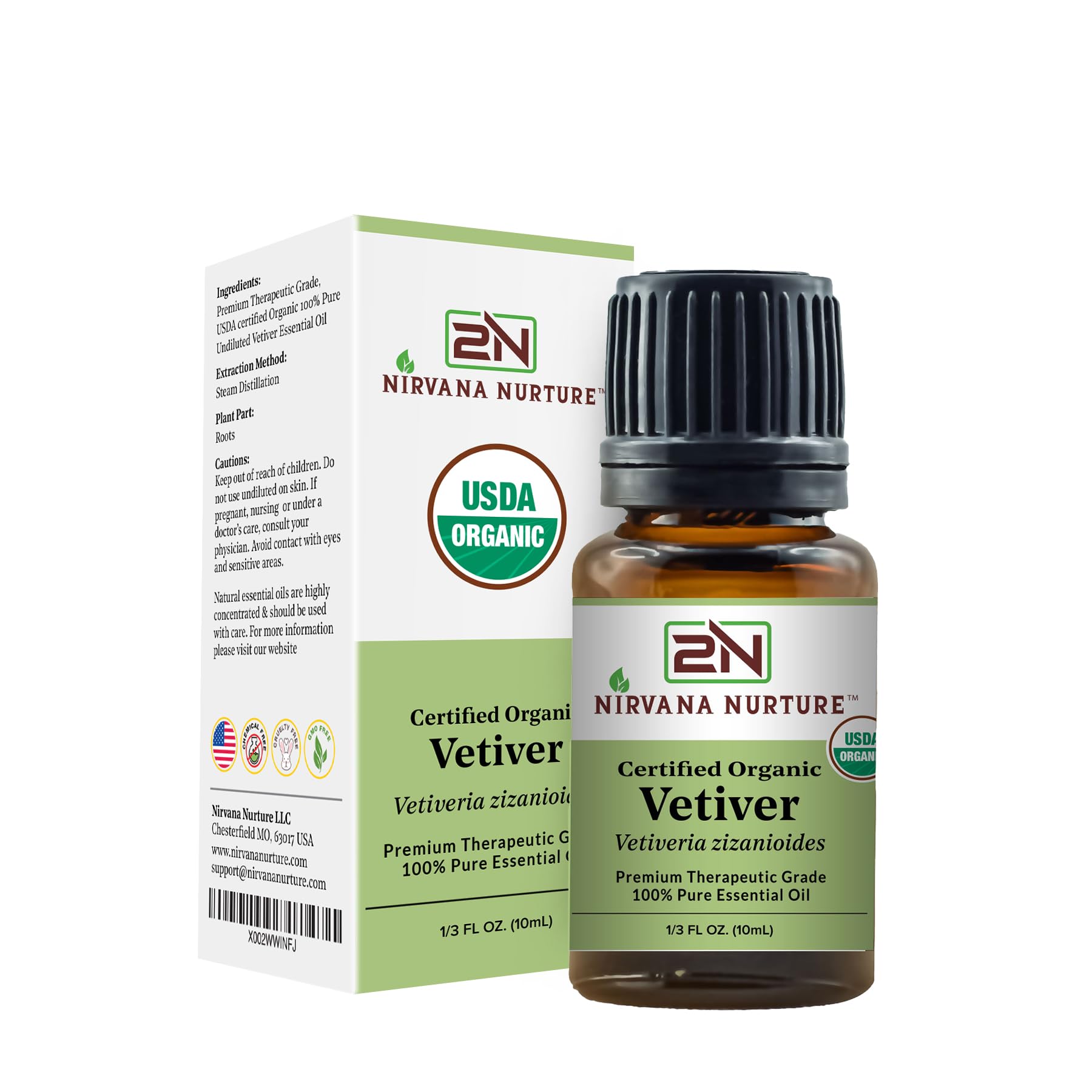 Nirvana Nurture Vetiver Essential Oil USDA Certified Organic 100% Pure Premium Therapeutic Grade Nirvana Nurture
