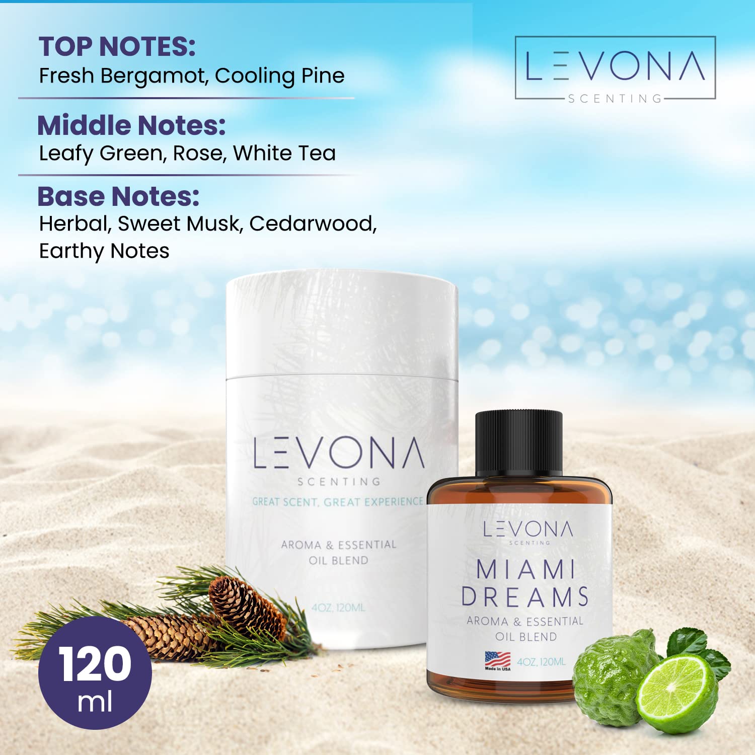 Levona Scent Essential Oils for Diffusers for Home: Miami Dreams Hotel & Home Luxury Scents Fragrance Oil LEVONA SCENT