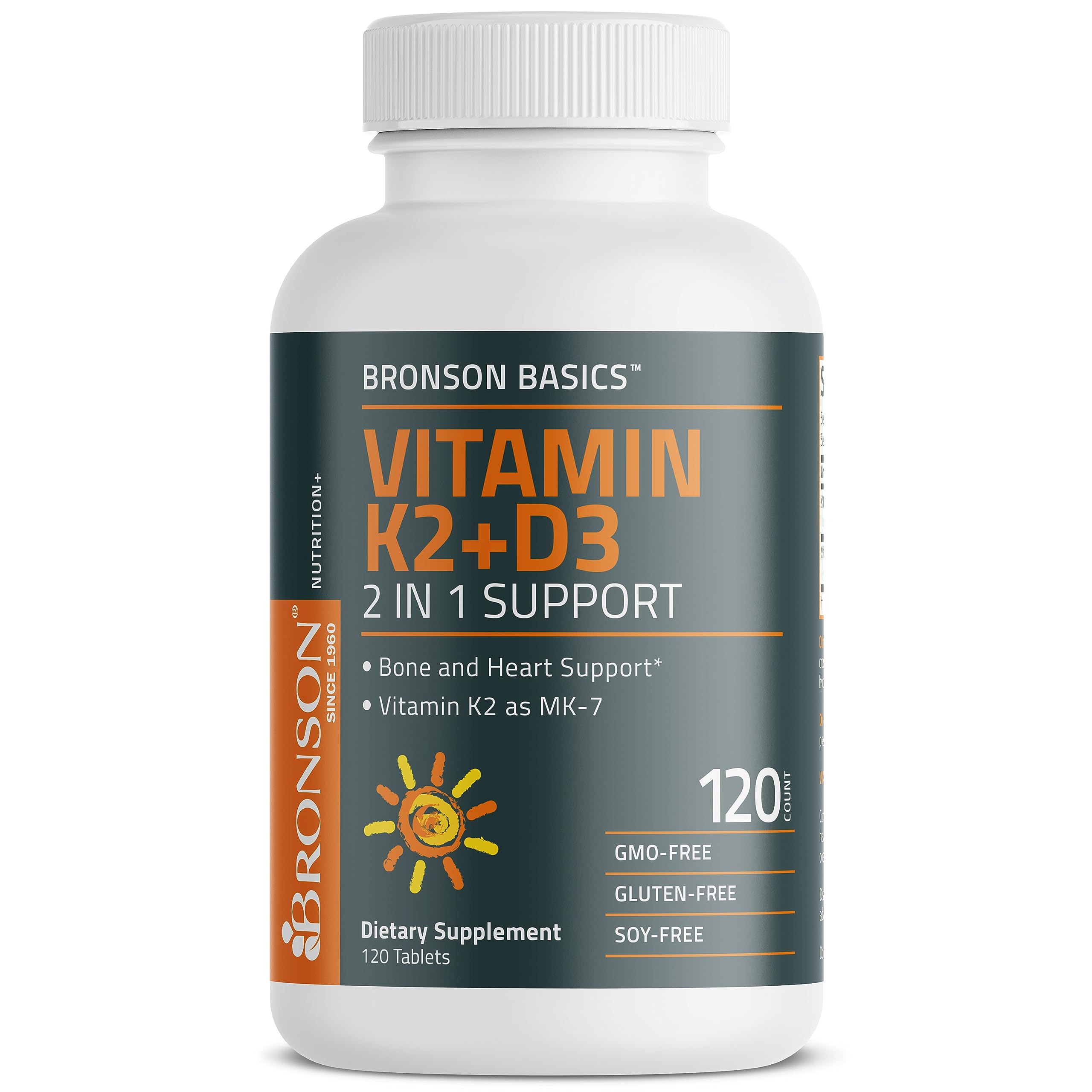 Bronson Basics Vitamin K2 D3 (MK7) Supplement Non-GMO Formula 5000IU (125 mcg) Bronson