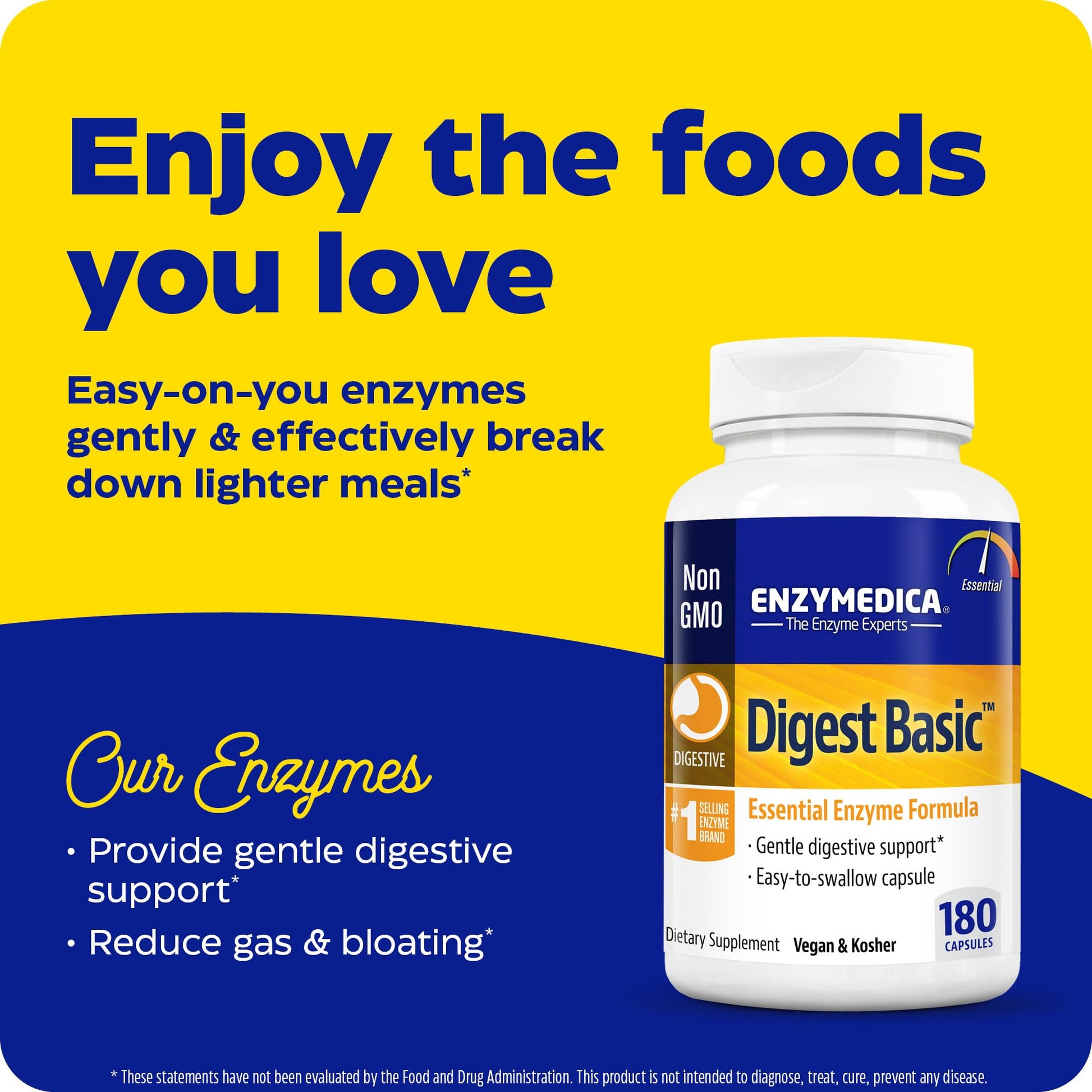 Enzymedica Digest Basic, Digestive Enzymes for Sensitive Stomachs, Offers Fast-Acting Enzymedica