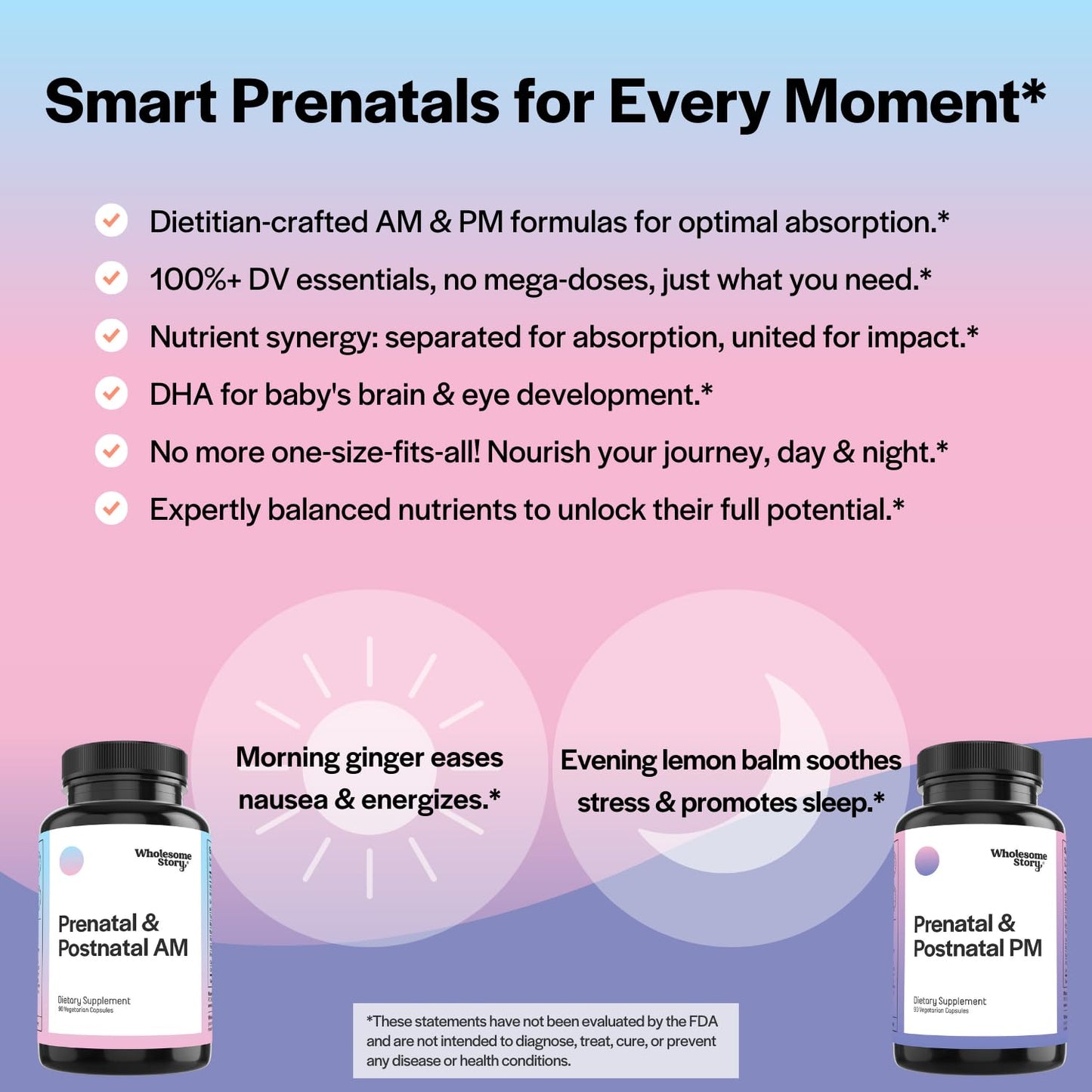 Wholesome Story Morning Sickness Bundle: Premium Bioavailable Prenatal & Postnatal Vitamins