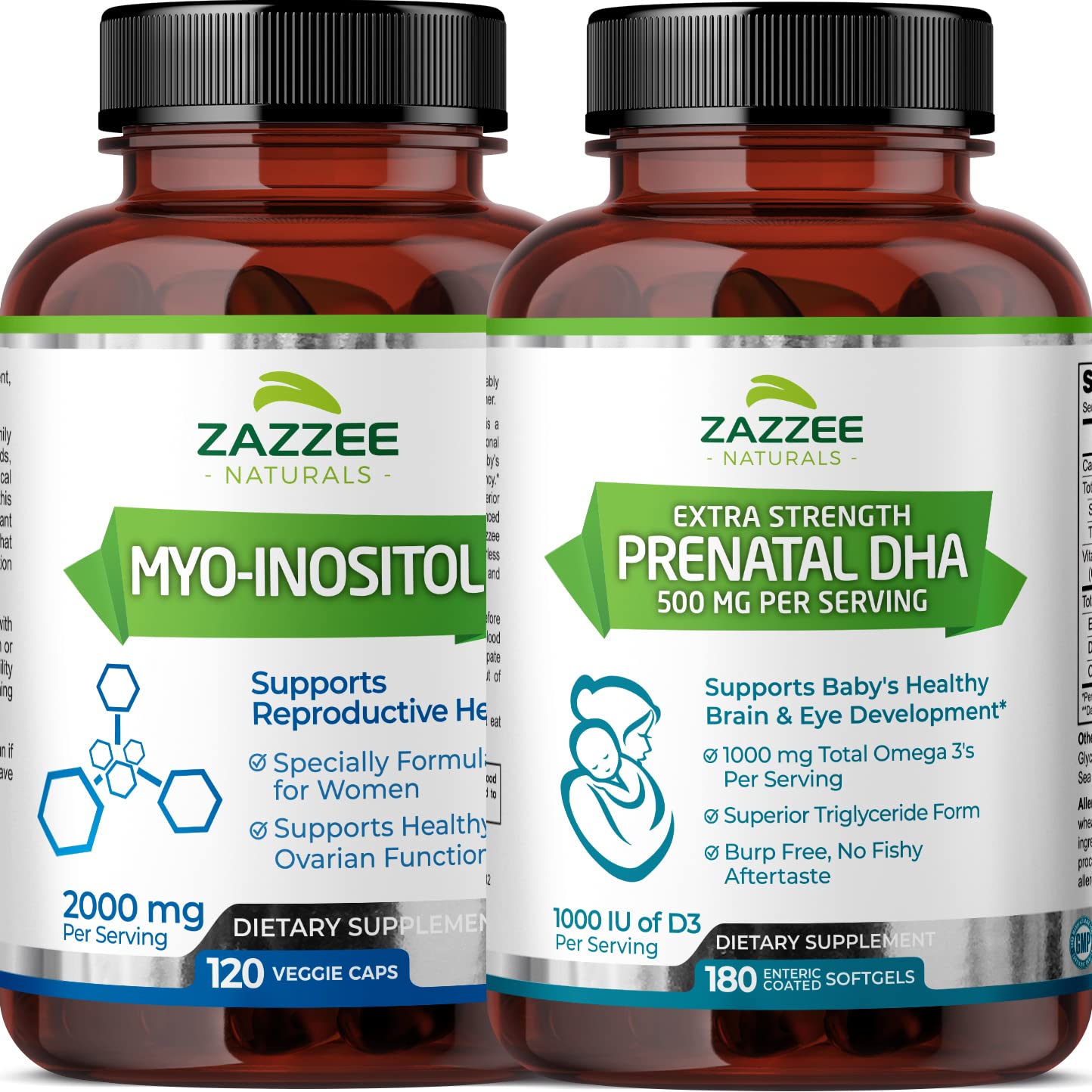 Zazzee Myo-Inositol Capsules and Extra Strength Prenatal DHA