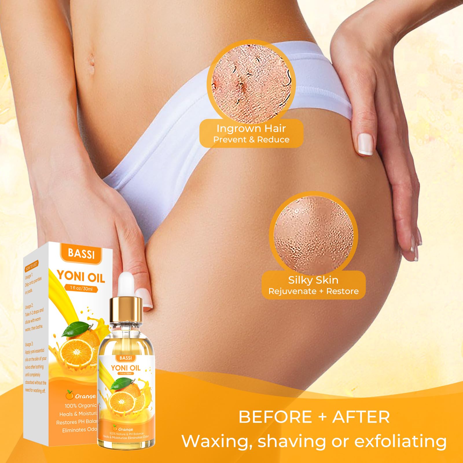 BASSI 2PCS Yoni Oil Organic Feminine Oil Vaginal Moisturizer - Ph Balance for Women - Feminine Deodorant BASSI