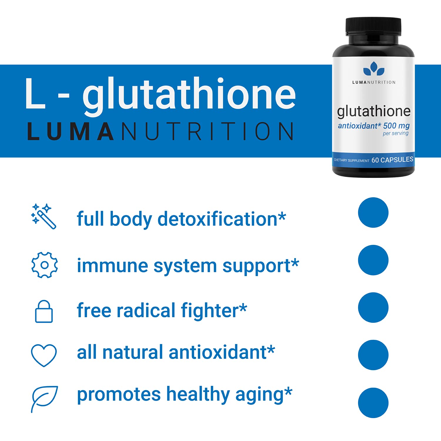 Premium Glutathione - Reduced Glutathione 500mg - Glutathione Supplement - L-Glutathione Luma Nutrition