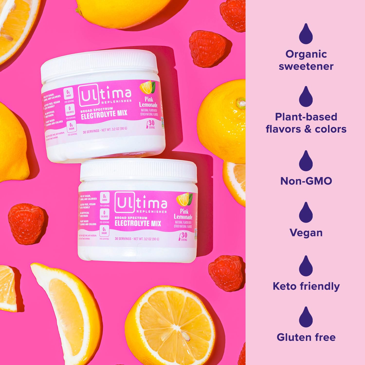 Ultima Replenisher Daily Electrolyte Drink Mix – Pink Lemonade, 30 Serving – Hydration Ultima Replenisher