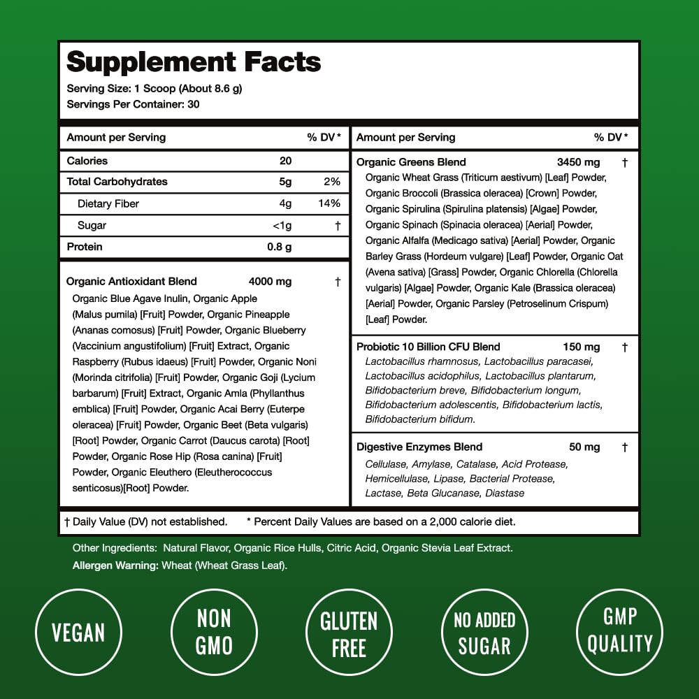 NutraChamps Super Greens Powder Premium Superfood | 20+ Organic