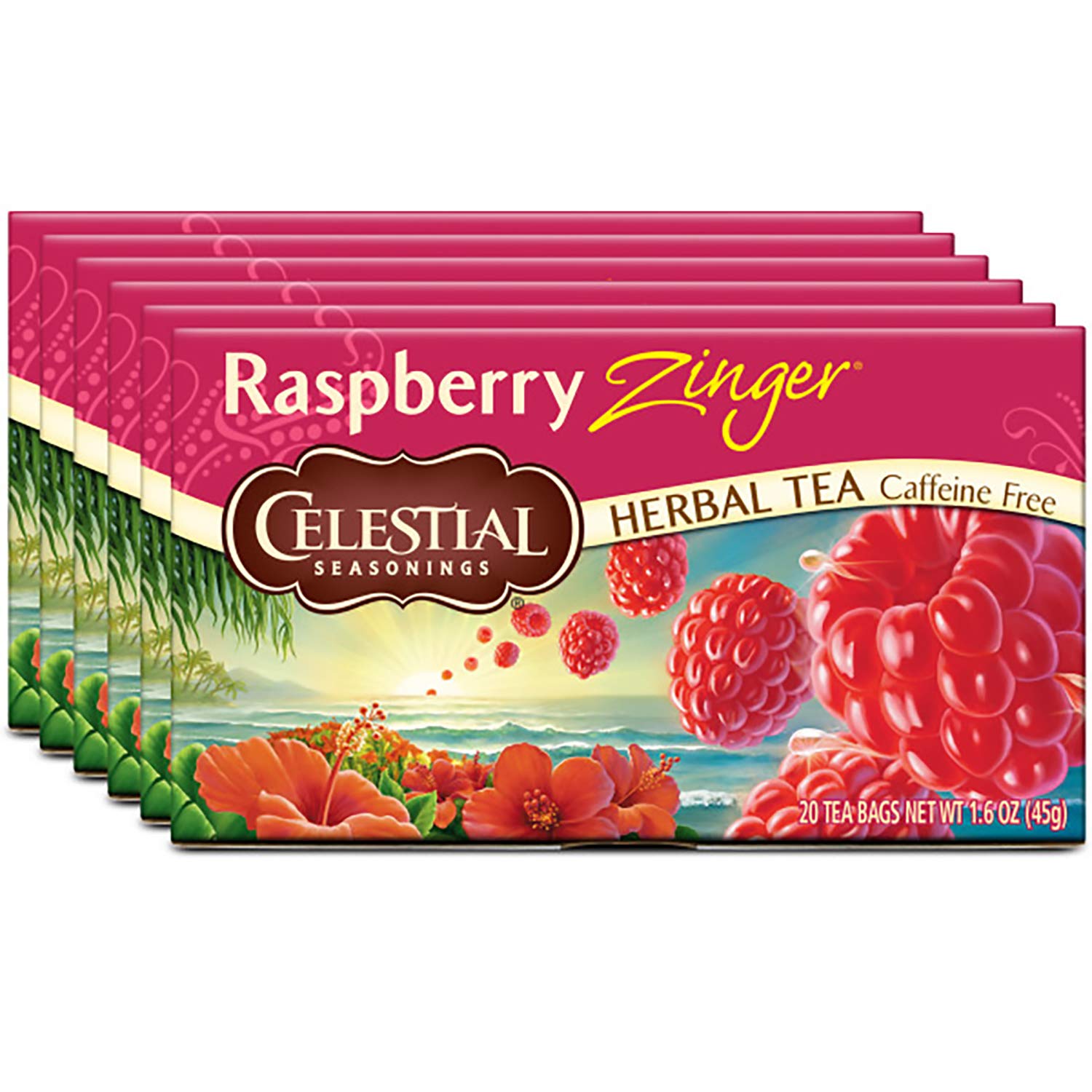 Celestial Seasonings Herbal Tea, Raspberry Zinger, 20 Count (Pack of 6) Celestial Seasonings