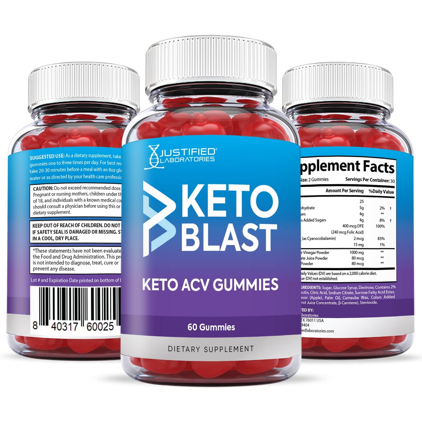 Justified Laboratories (2 Pack) Keto Blast Gummies 1000MG ACV with Pomegranate Juice