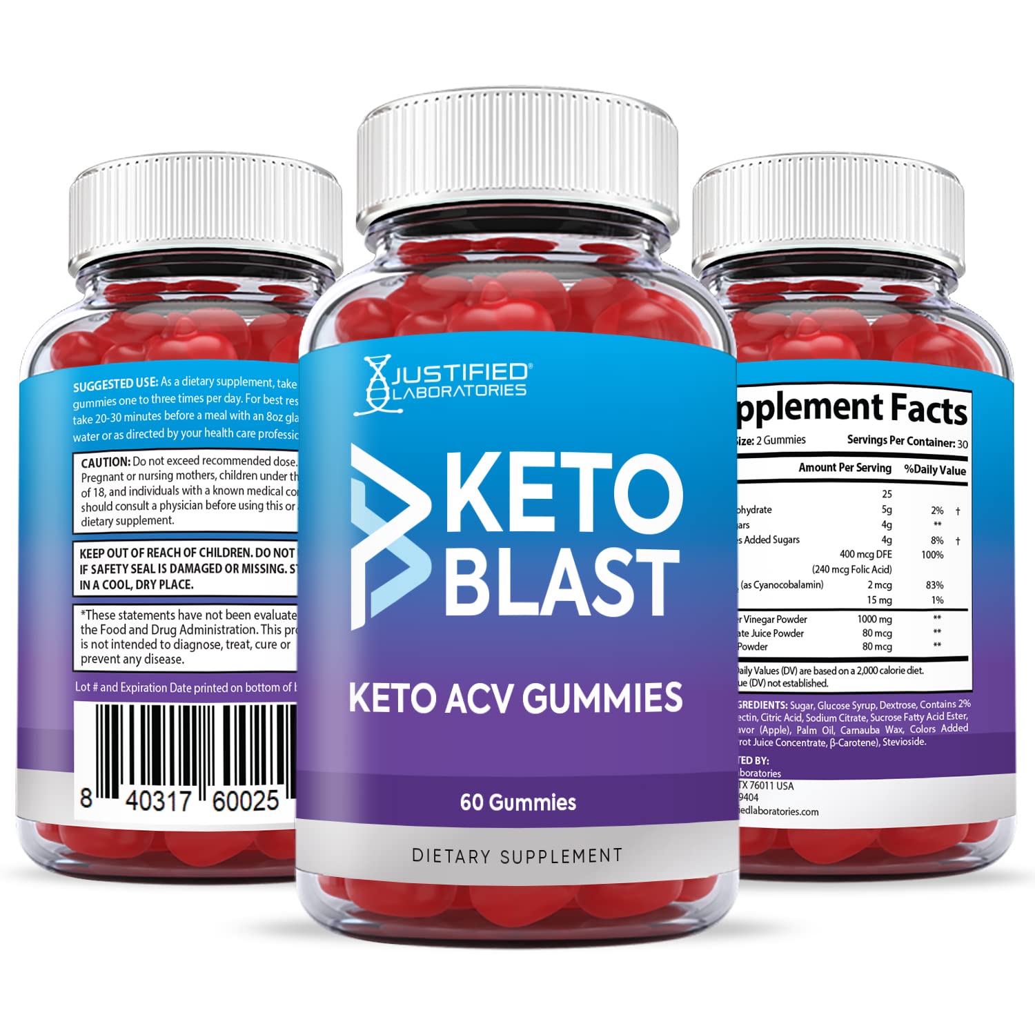 Justified Laboratories (2 Pack) Keto Blast Gummies 1000MG ACV with Pomegranate Juice Justified Laboratories