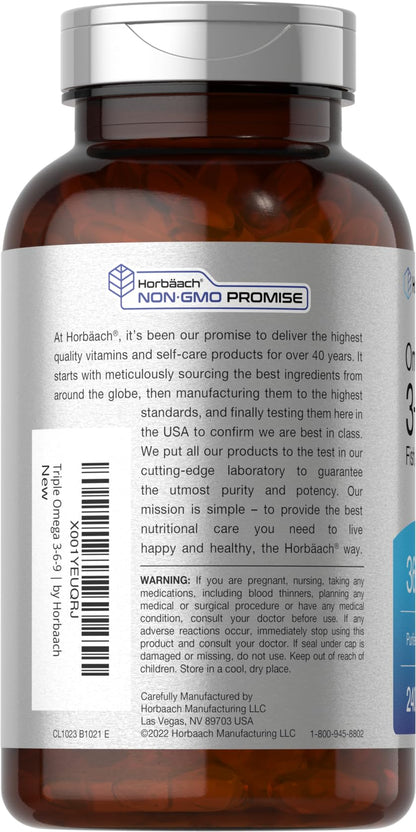 Triple Omega 3-6-9 240 Softgels | from Fish, Flaxseed, Borage Oils | Non-GMO & Gluten