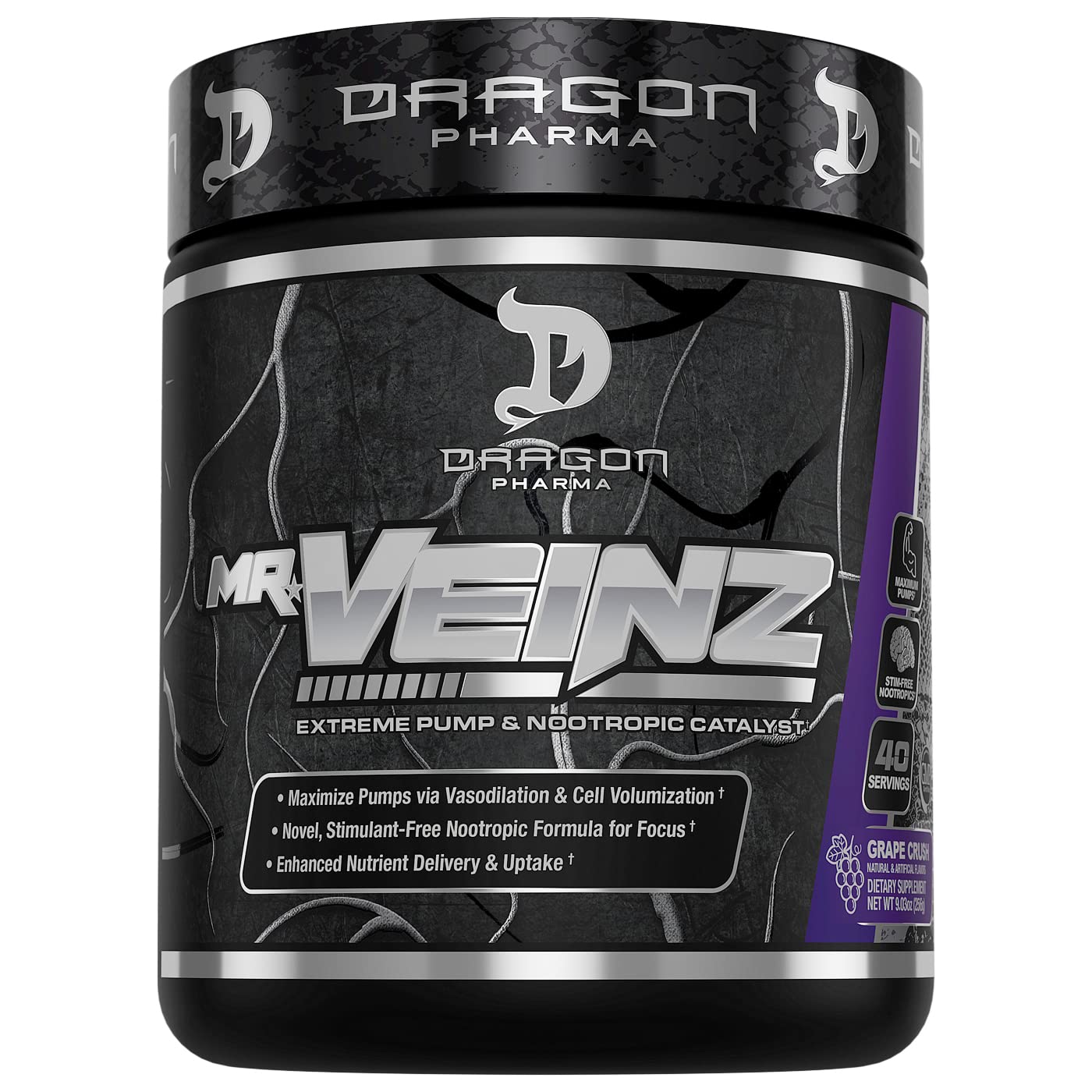 DRAGON PHARMA Mr. Veinz Stim Free Pre-Workout, Extreme Pump & Nootropic Catalyst