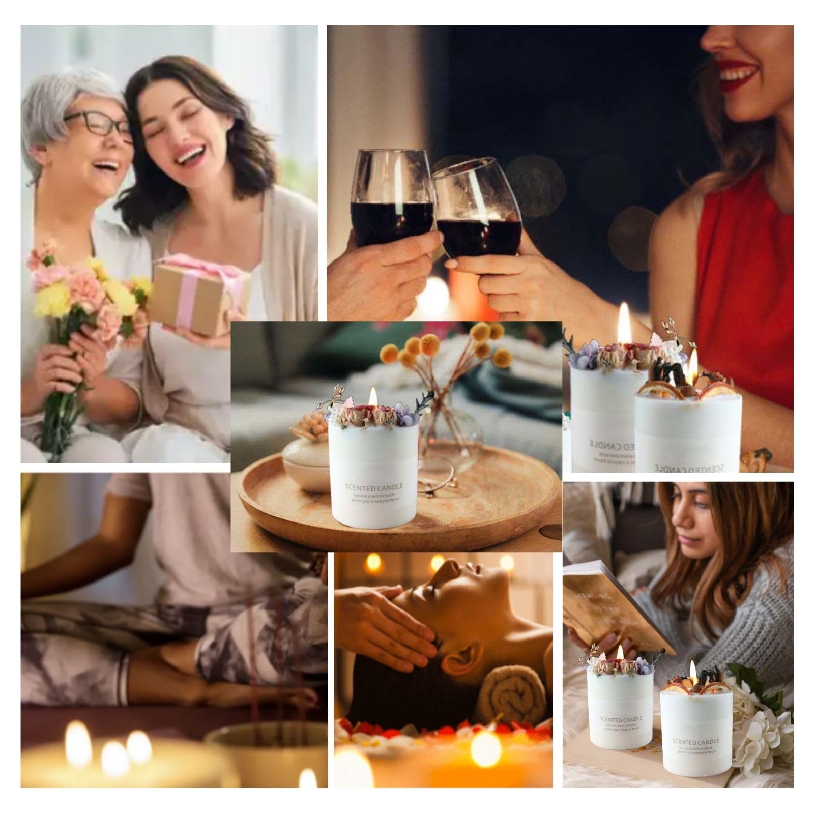 Natural Soy Scented Pillar Candles with Glass, Classic 10 oz Luxury Non Toxic White Bathroom Candle uniqicon