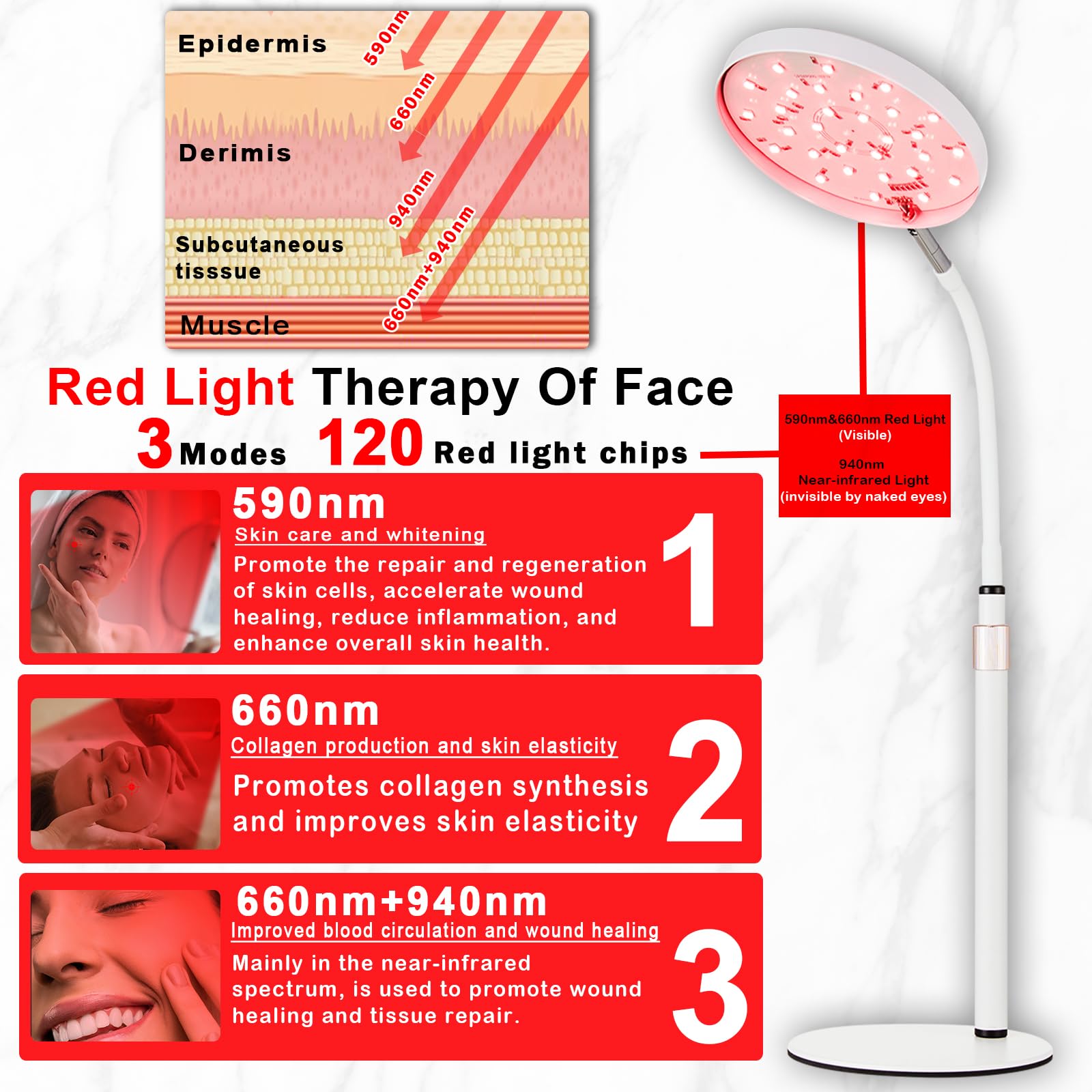 Akarishin Red Light Therapy Lamp for Face- Facial and Body Treatment with Adjustable Height Stand Akarishin