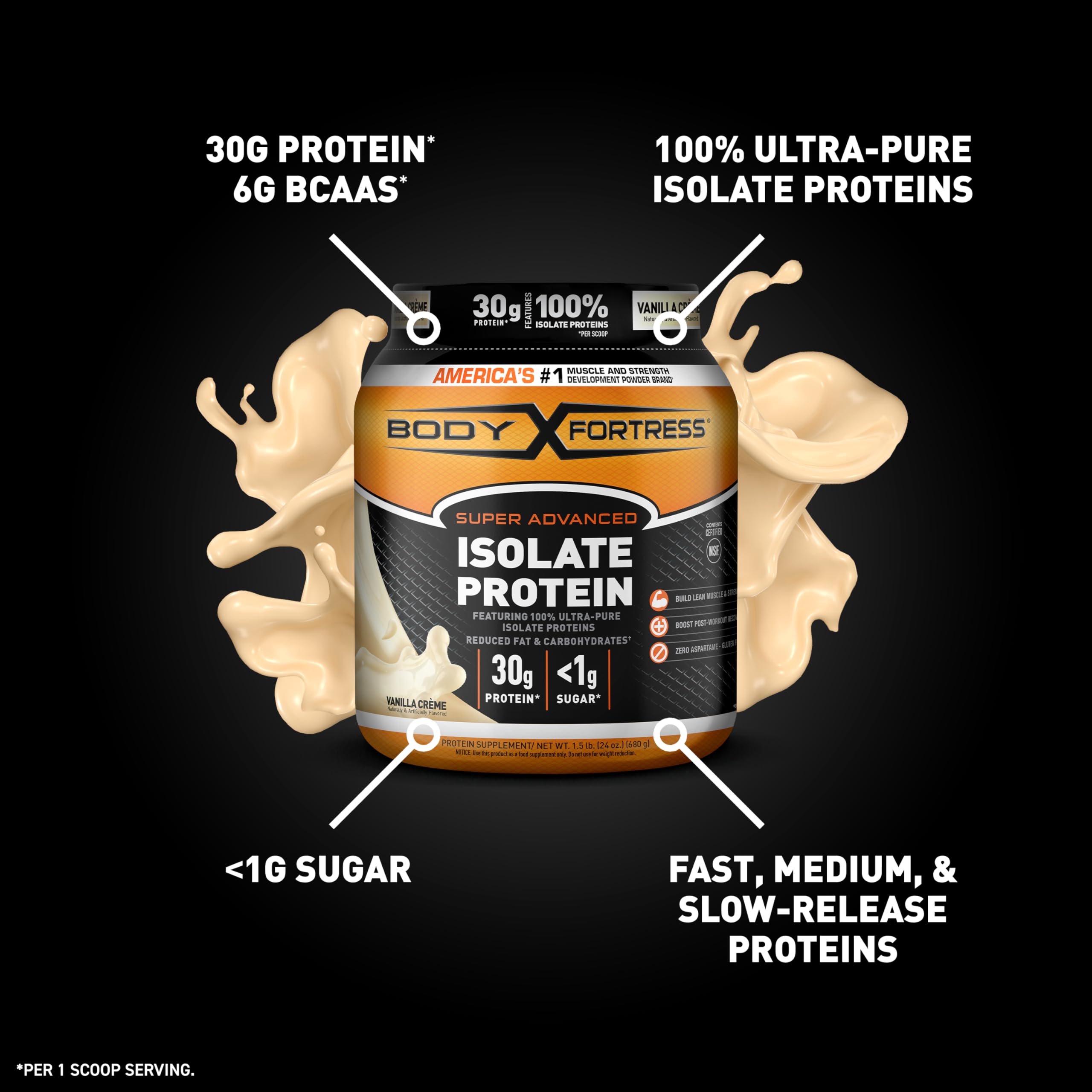 Body Fortress Super Advanced Isolate Protein Powder, Gluten Free, Vanilla Creme Flavored Body Fortress